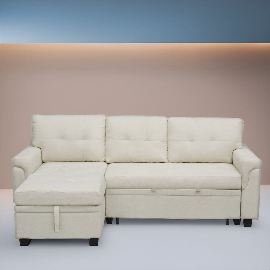 Divano componibile reversibile con letto estraibile, chaise longue con contenitore nascosto, gambe resistenti,