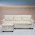 Divano componibile reversibile con letto estraibile, chaise longue con contenitore nascosto, gambe resistenti,