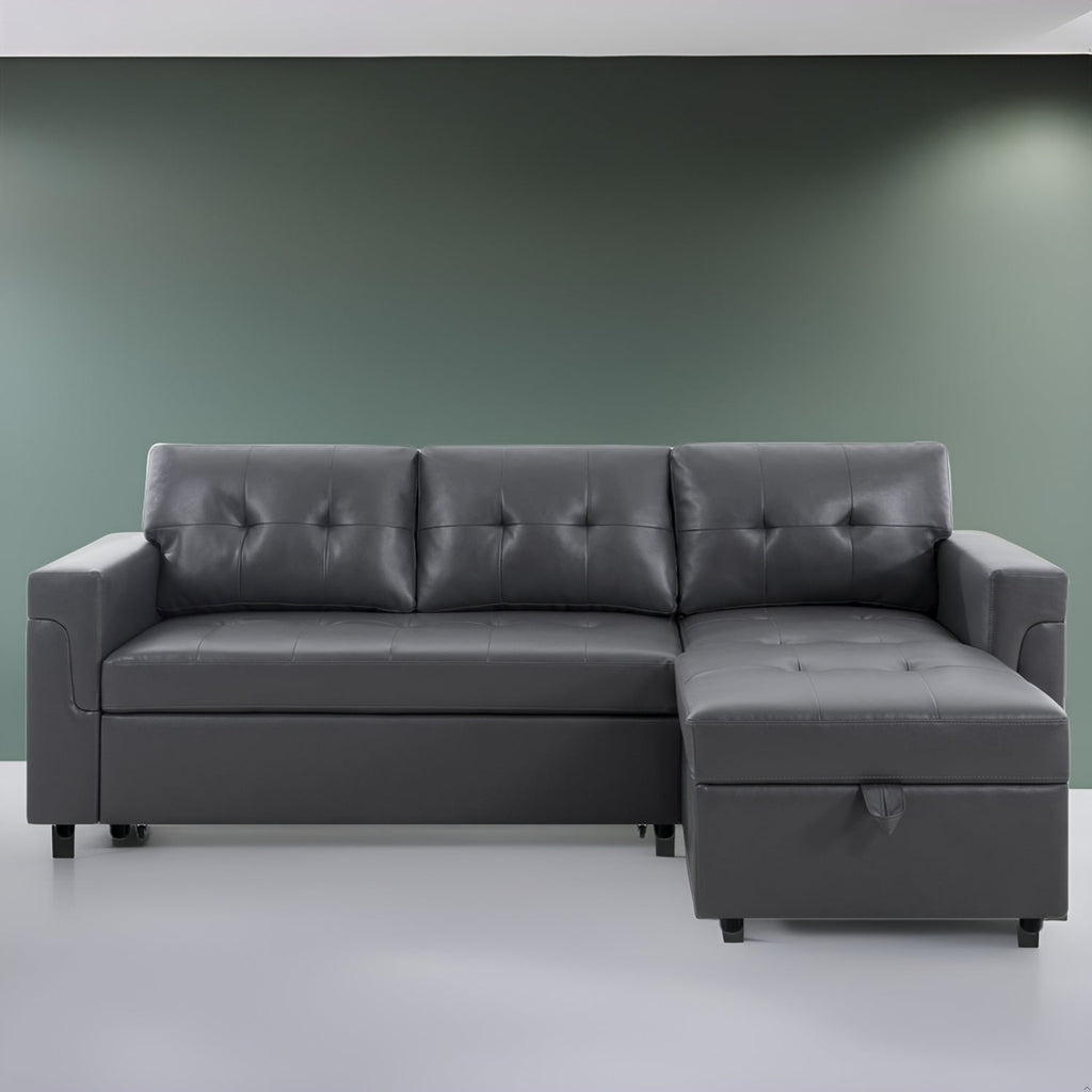 Divano componibile reversibile con letto estraibile, chaise longue con contenitore nascosto, gambe resistenti,