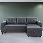 Divano componibile reversibile con letto estraibile, chaise longue con contenitore nascosto, gambe resistenti,