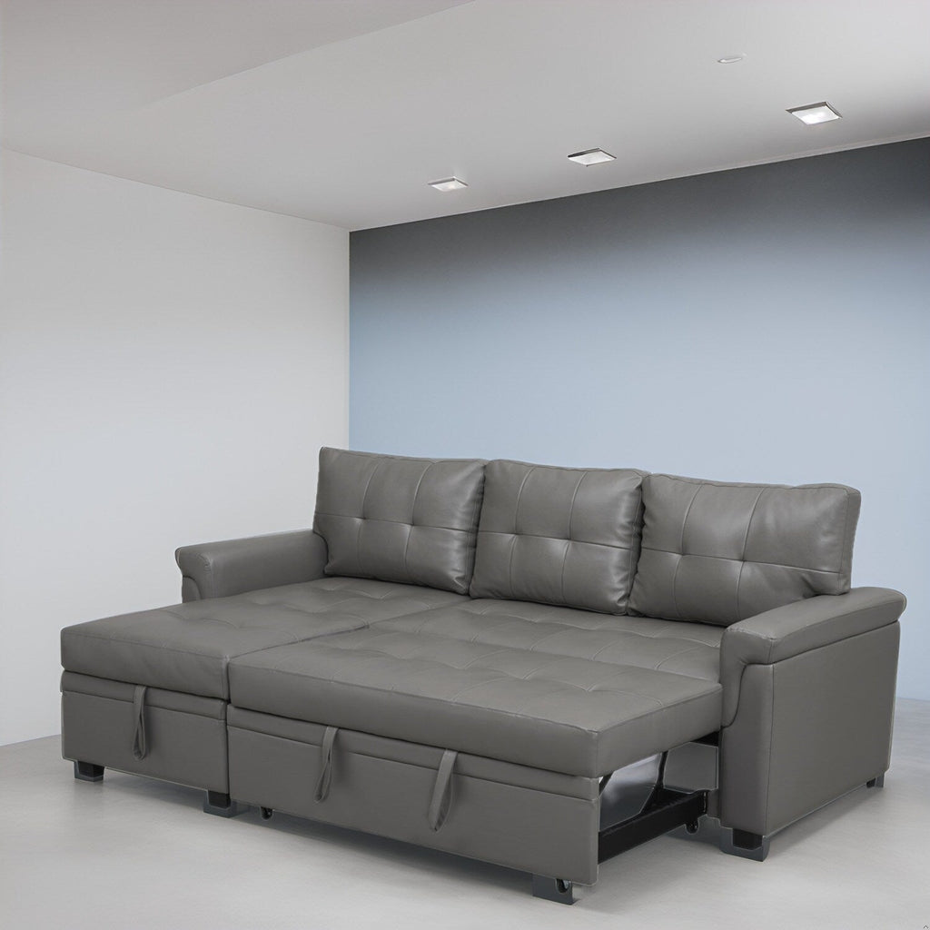 Divano componibile reversibile con letto estraibile, chaise longue con contenitore nascosto, gambe resistenti,