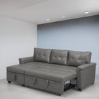 Divano componibile reversibile con letto estraibile, chaise longue con contenitore nascosto, gambe resistenti,