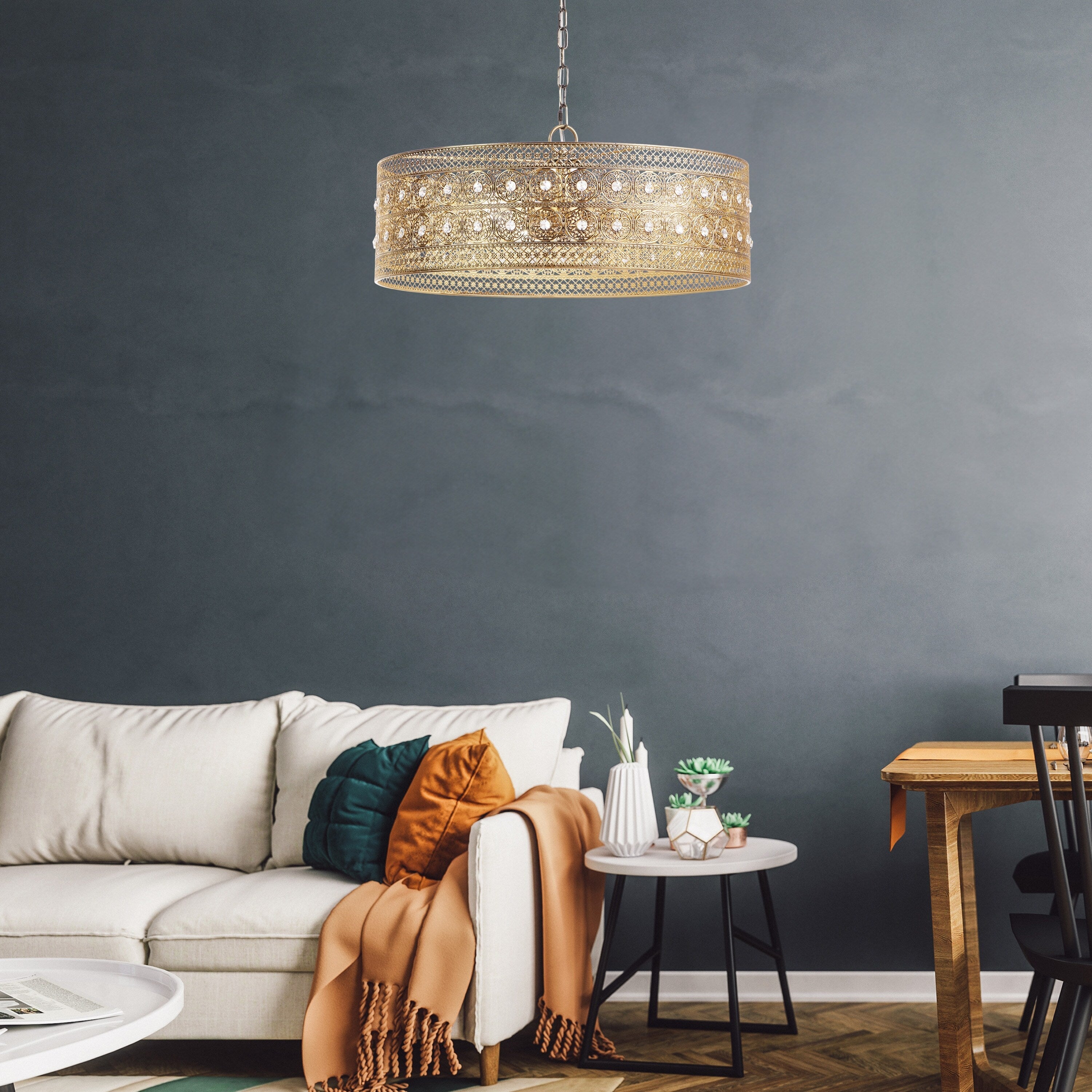 Lampadario River of Goods Bryar in ottone e cristallo da 23,5 W a 3 luci - 23,5 x 23,5 x 61,5