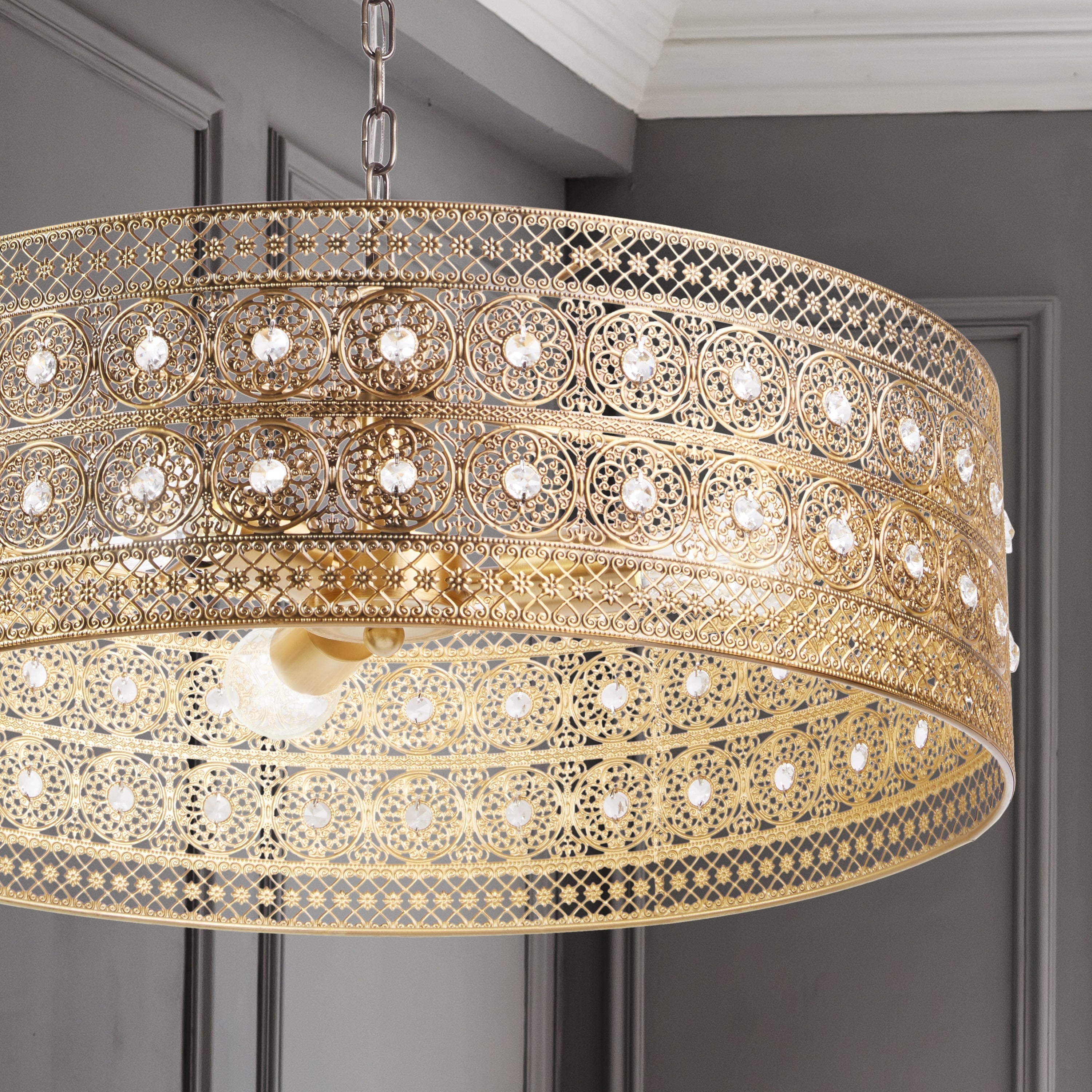 Lampadario River of Goods Bryar in ottone e cristallo da 23,5 W a 3 luci - 23,5 x 23,5 x 61,5