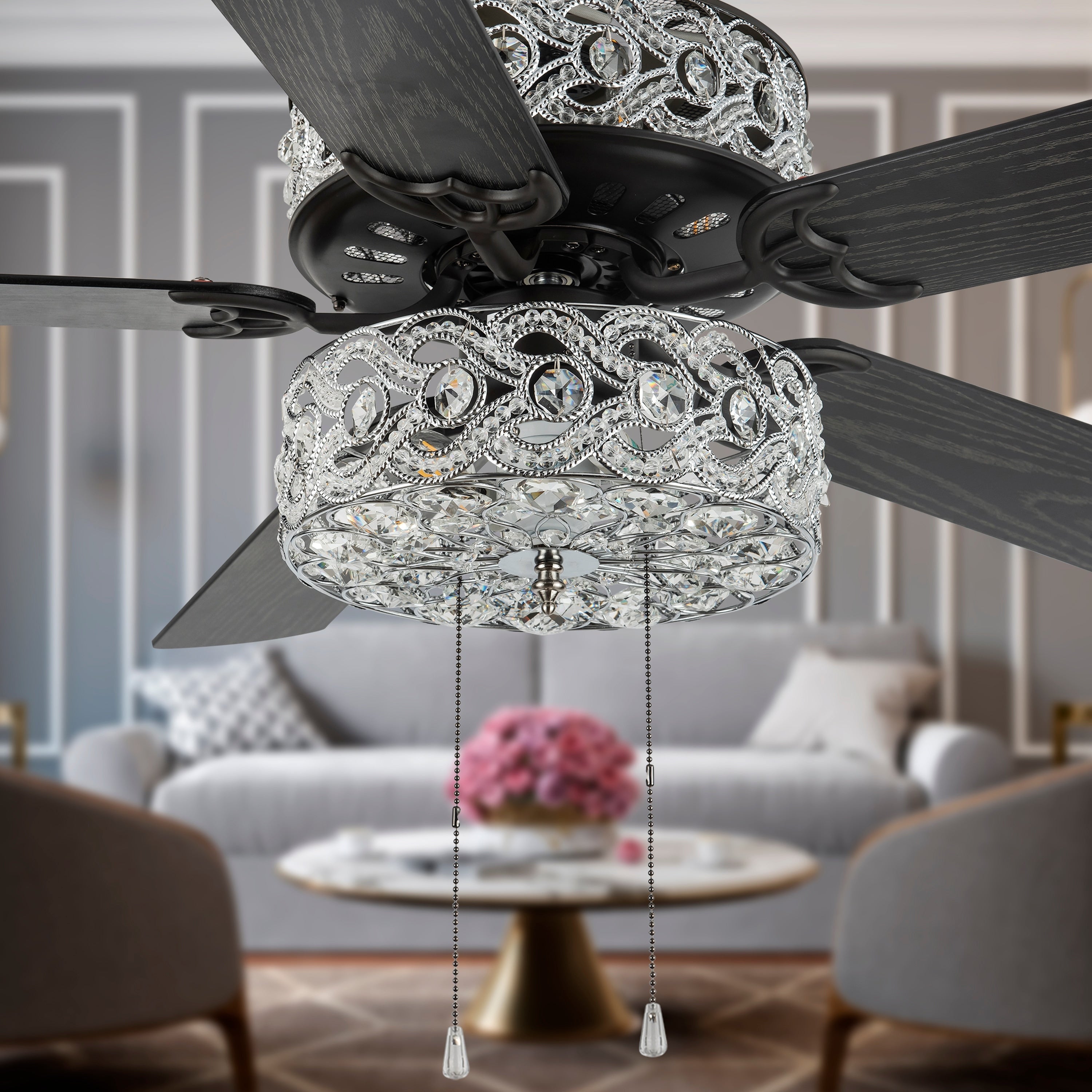 Ventilatore da soffitto a LED River of Goods Olivia da 52 pollici con finitura bronzo strofinato a olio/cristallo - 52L x 52W x 18,25H - 52L x 52W x 18,25H
