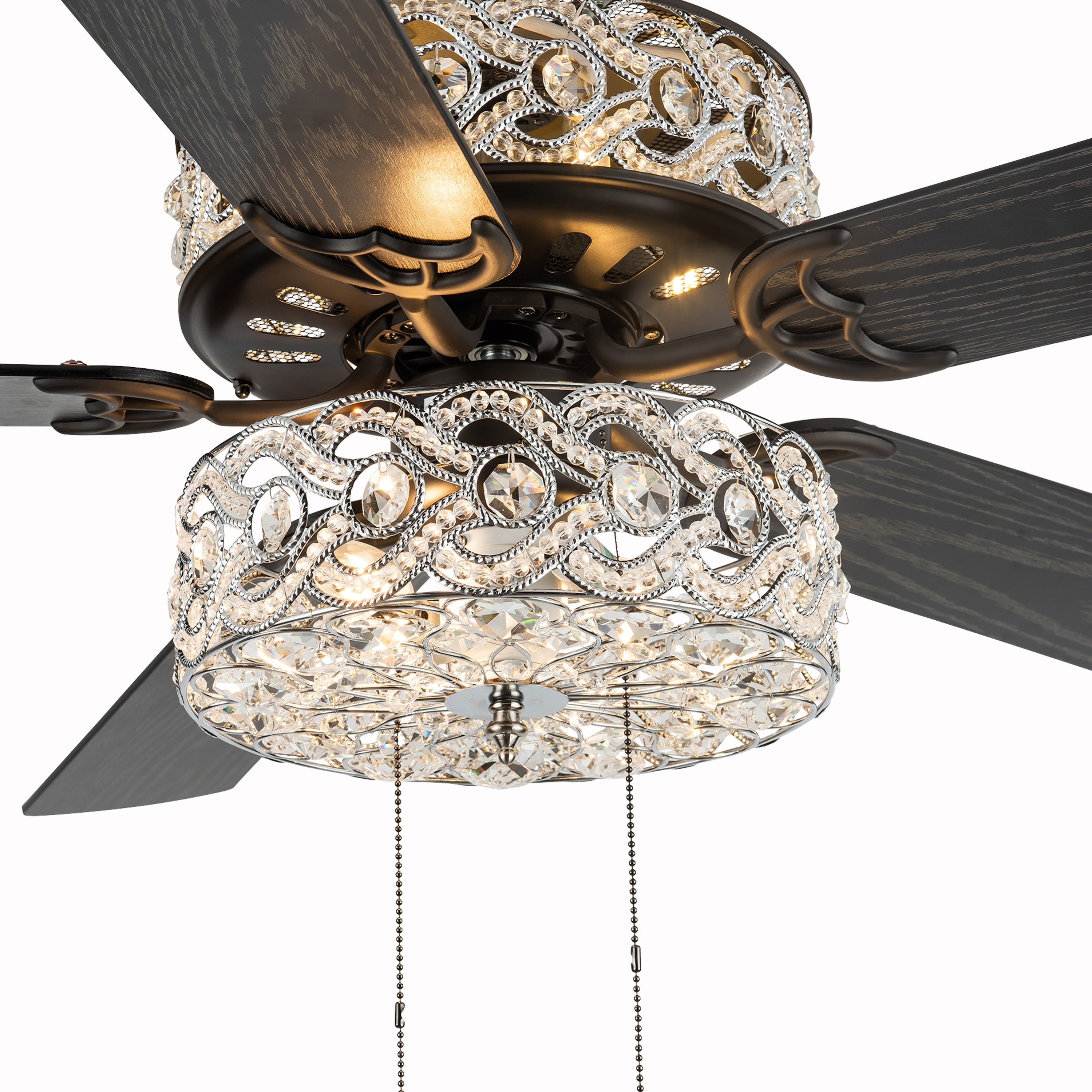 Ventilatore da soffitto a LED River of Goods Olivia da 52 pollici con finitura bronzo strofinato a olio/cristallo - 52L x 52W x 18,25H - 52L x 52W x 18,25H