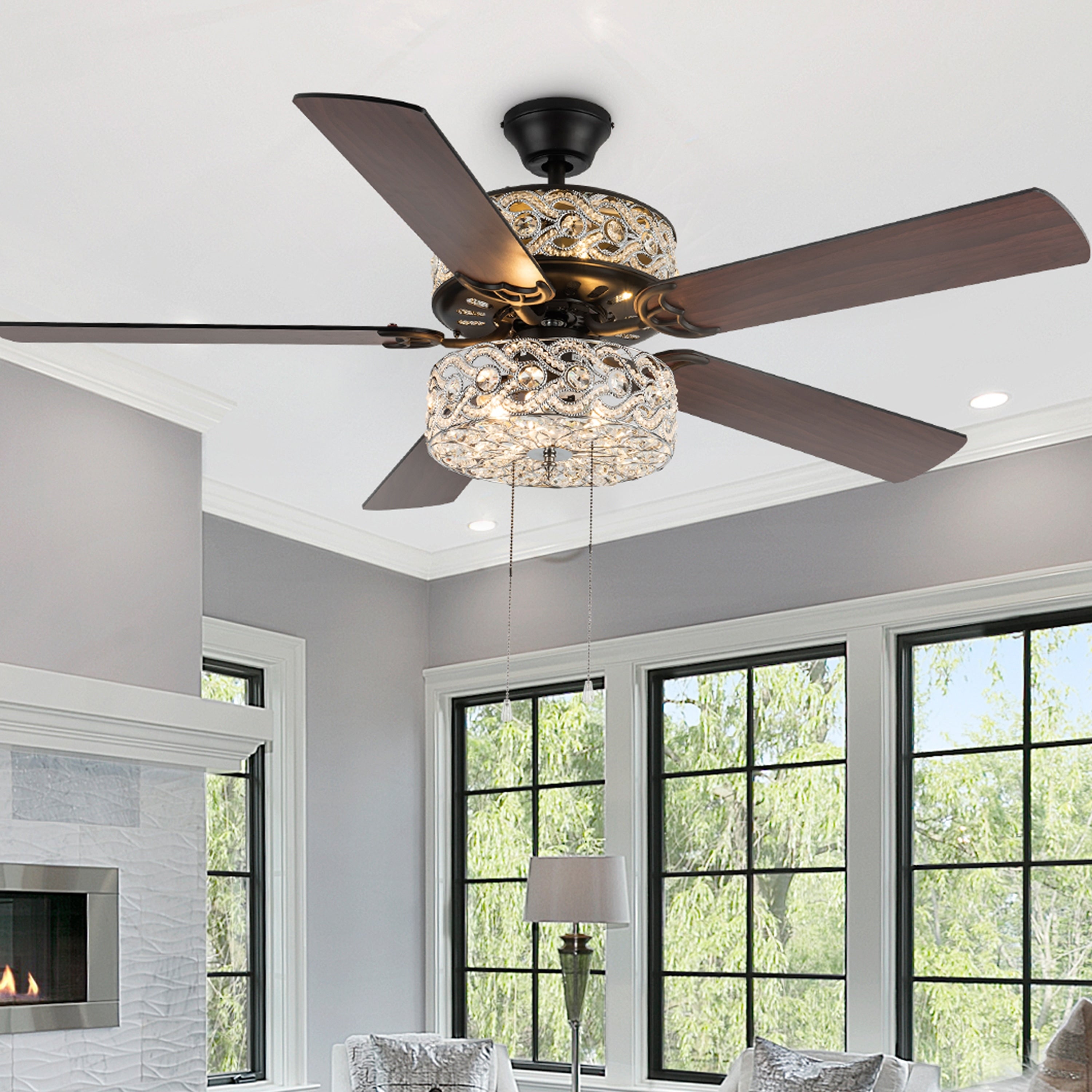 Ventilatore da soffitto a LED River of Goods Olivia da 52 pollici con finitura bronzo strofinato a olio/cristallo - 52L x 52W x 18,25H - 52L x 52W x 18,25H