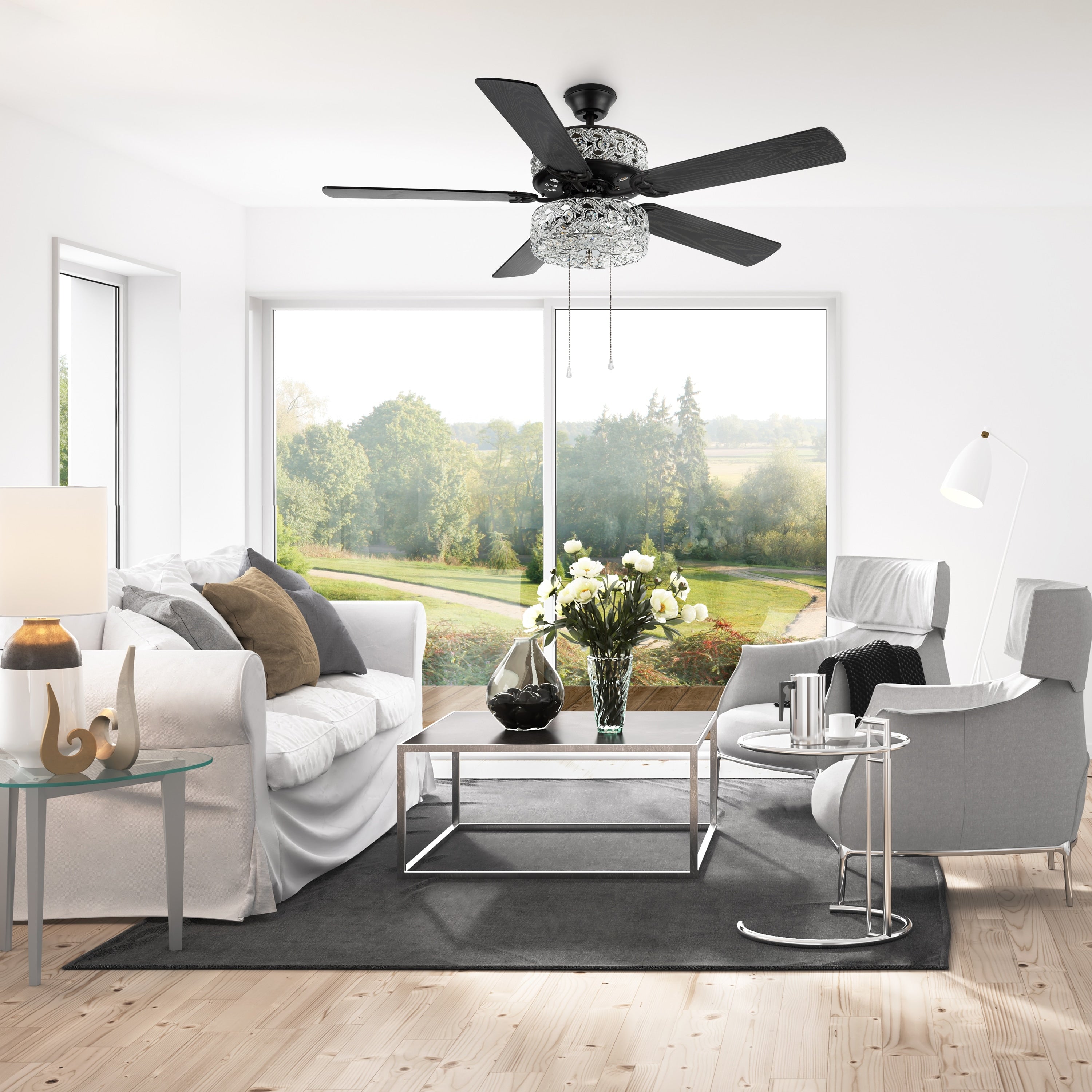 Ventilatore da soffitto a LED River of Goods Olivia da 52 pollici con finitura bronzo strofinato a olio/cristallo - 52L x 52W x 18,25H - 52L x 52W x 18,25H