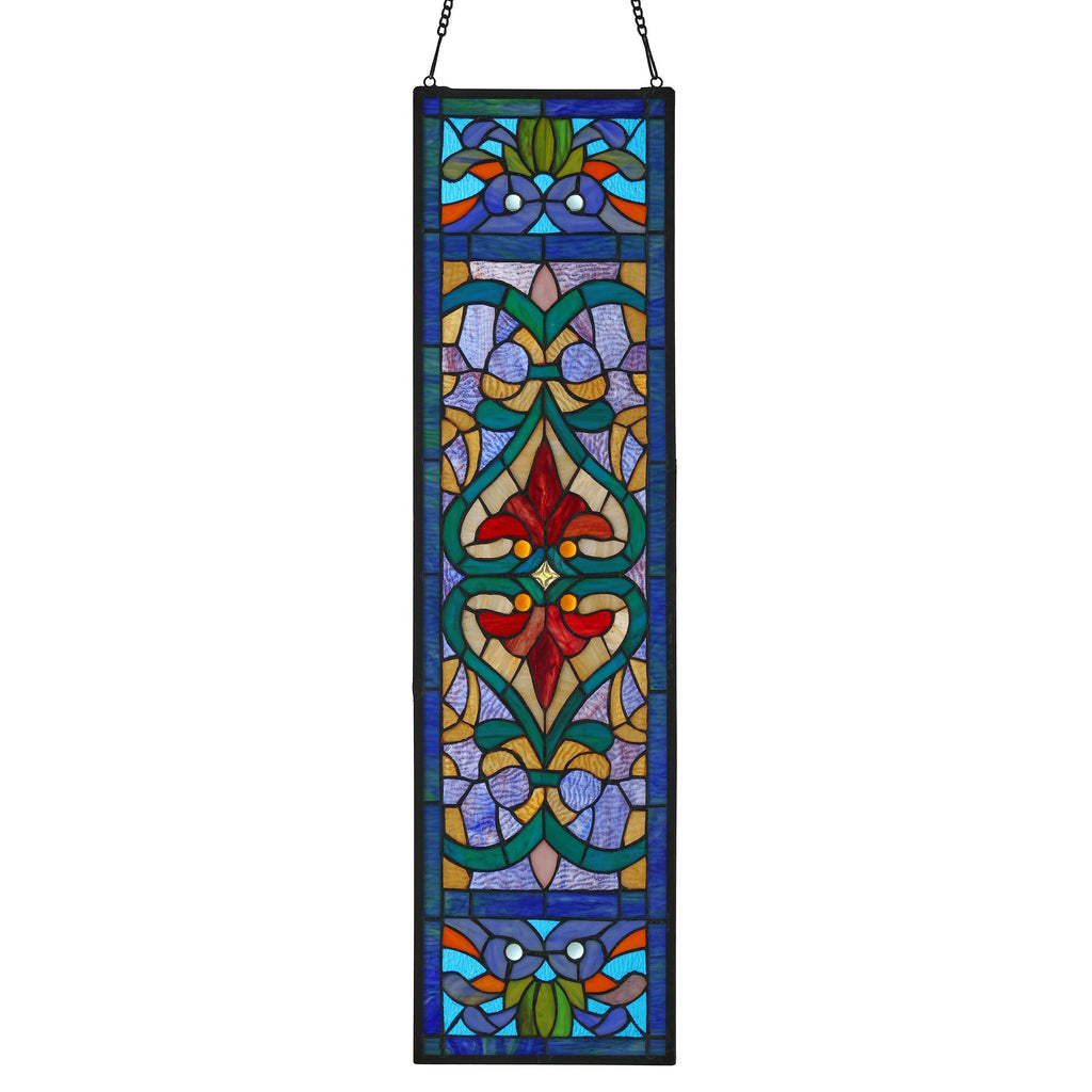 Pannello per finestra in vetro colorato vittoriano con motivo Fleur De Lis River of Goods - 9,5 L x 0,25 W x 36 H