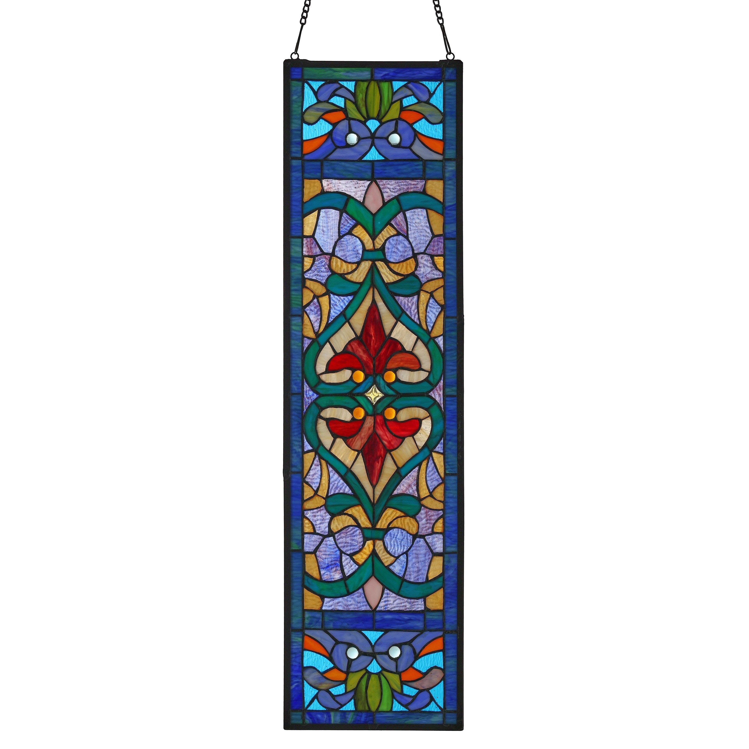 Pannello per finestra in vetro colorato vittoriano con motivo Fleur De Lis River of Goods - 9,5 L x 0,25 W x 36 H