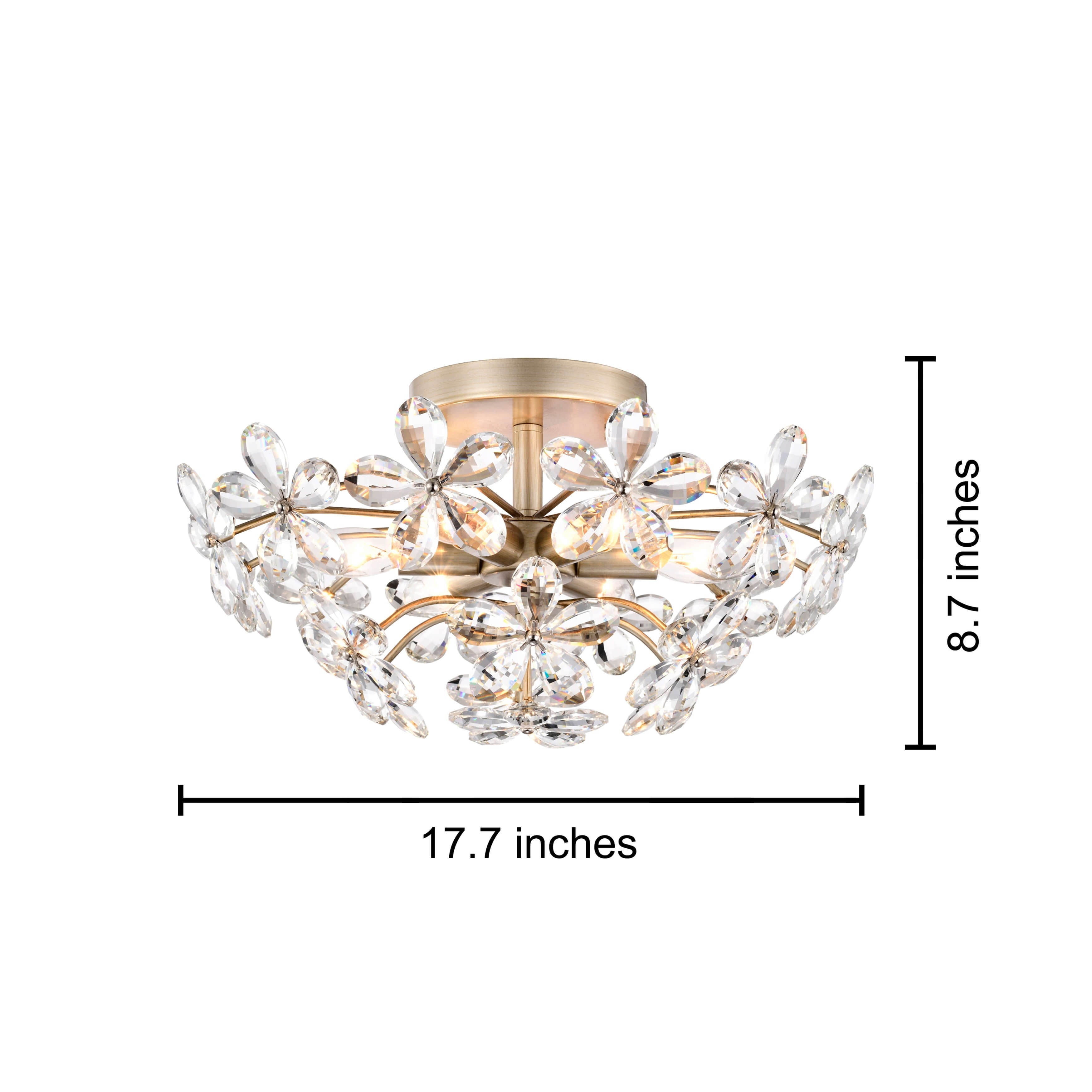 Lampada da soffitto a 6 luci Rosa in cristallo color champagne spazzolato color argento - 17,7 pollici di diametro x 8,7 pollici di altezza