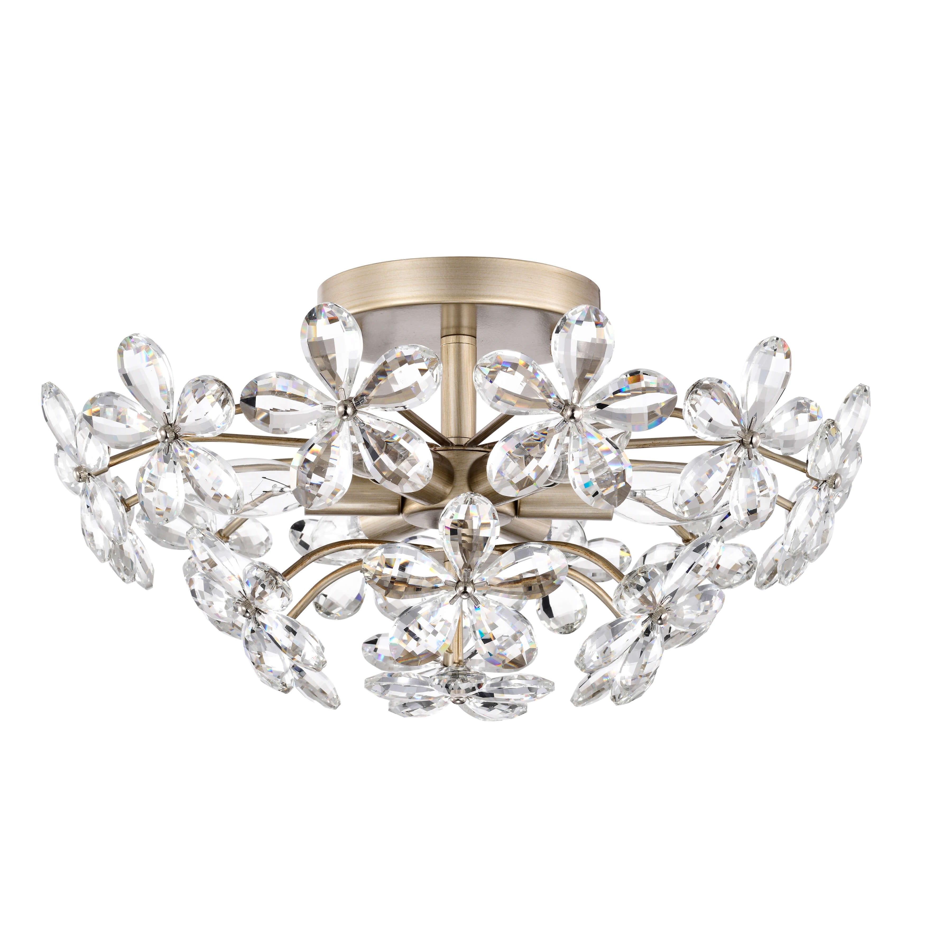 Lampada da soffitto a 6 luci Rosa in cristallo color champagne spazzolato color argento - 17,7 pollici di diametro x 8,7 pollici di altezza