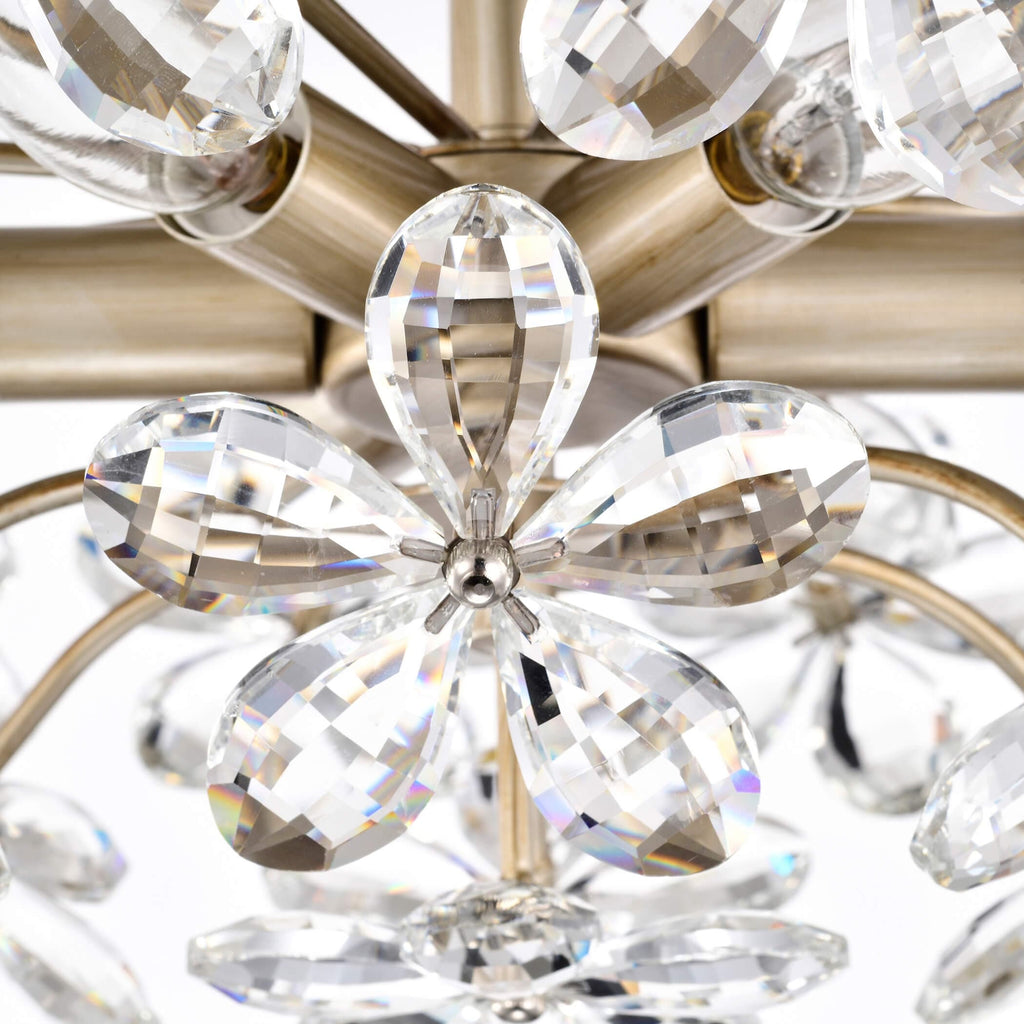 Lampada da soffitto a 6 luci Rosa in cristallo color champagne spazzolato color argento - 17,7 pollici di diametro x 8,7 pollici di altezza