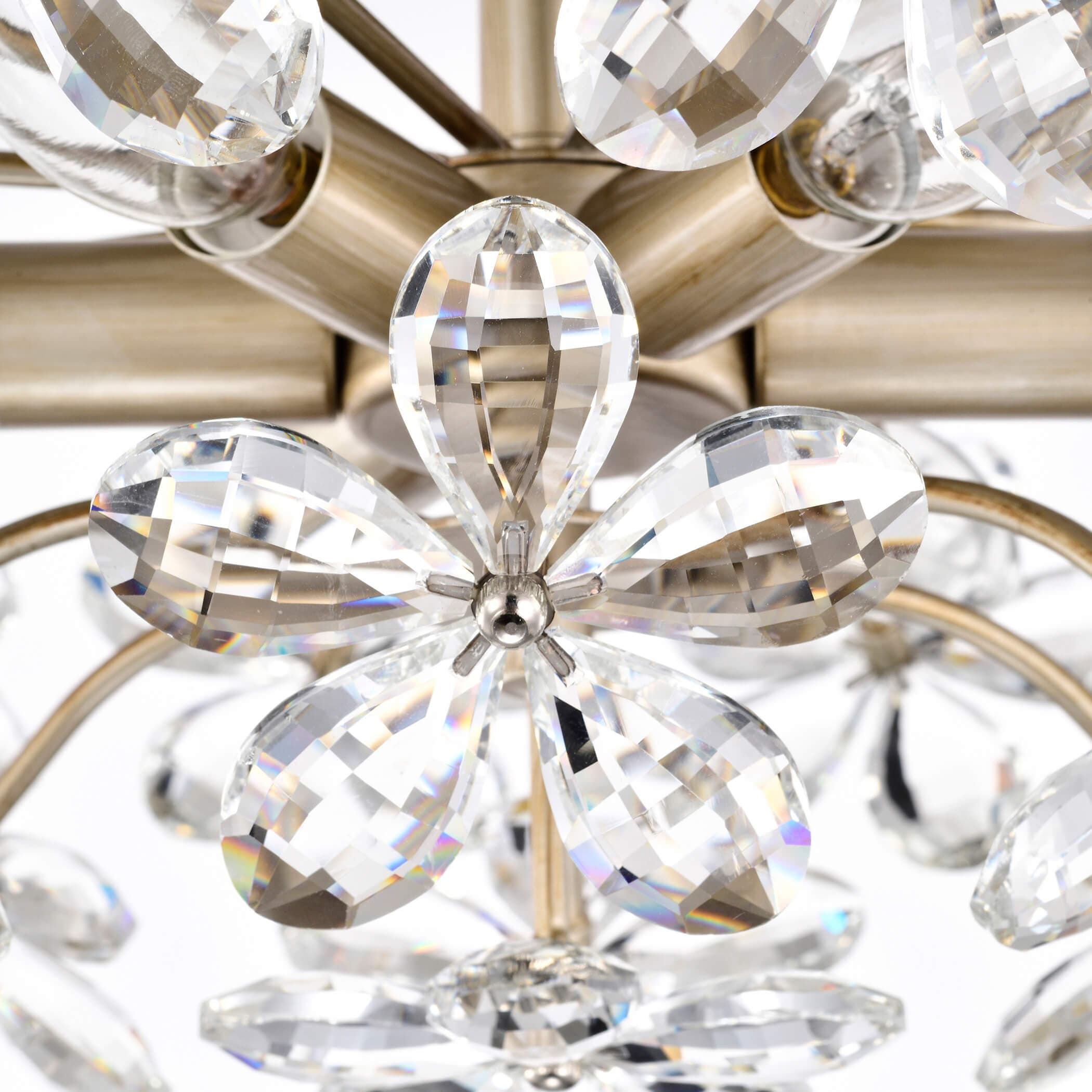Lampada da soffitto a 6 luci Rosa in cristallo color champagne spazzolato color argento - 17,7 pollici di diametro x 8,7 pollici di altezza