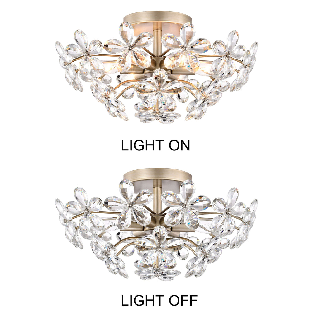 Lampada da soffitto a 6 luci Rosa in cristallo color champagne spazzolato color argento - 17,7 pollici di diametro x 8,7 pollici di altezza