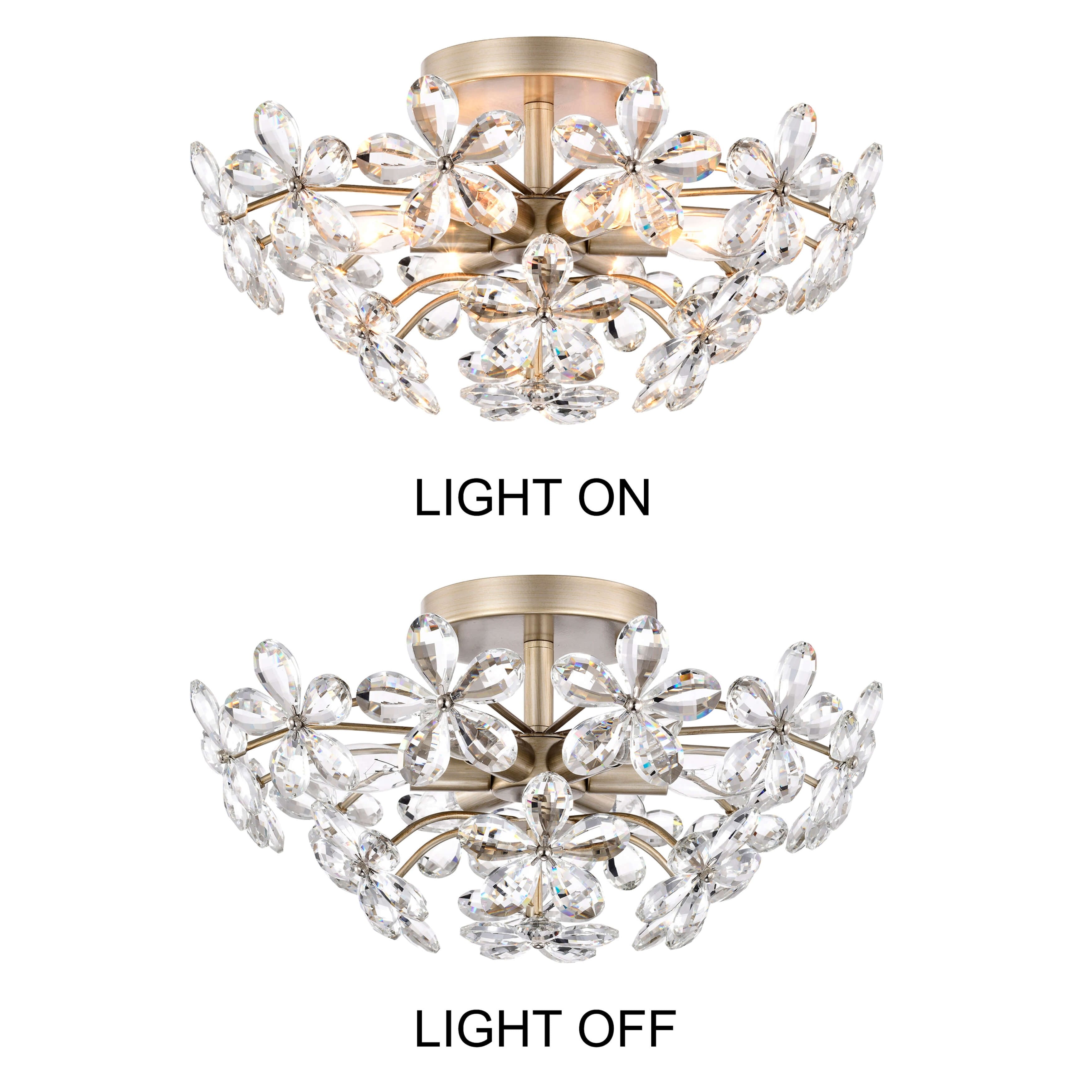 Lampada da soffitto a 6 luci Rosa in cristallo color champagne spazzolato color argento - 17,7 pollici di diametro x 8,7 pollici di altezza