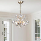 Lampadario in cristallo a 6 luci Rosa color argento spazzolato e champagne