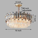 Lampadario da soffitto in cristallo brillante a strati rotondi con lampada a sospensione a 3 colori