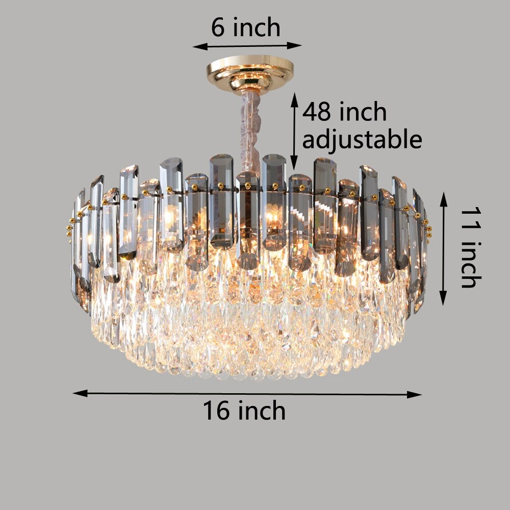 Lampadario da soffitto in cristallo brillante a strati rotondi con lampada a sospensione a 3 colori