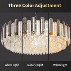 Lampadario da soffitto in cristallo brillante a strati rotondi con lampada a sospensione a 3 colori
