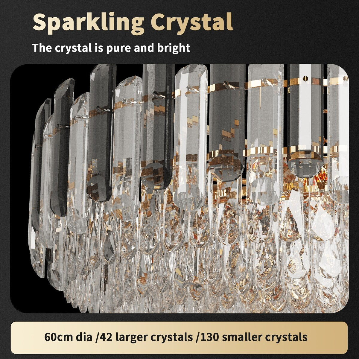 Lampadario da soffitto in cristallo brillante a strati rotondi con lampada a sospensione a 3 colori