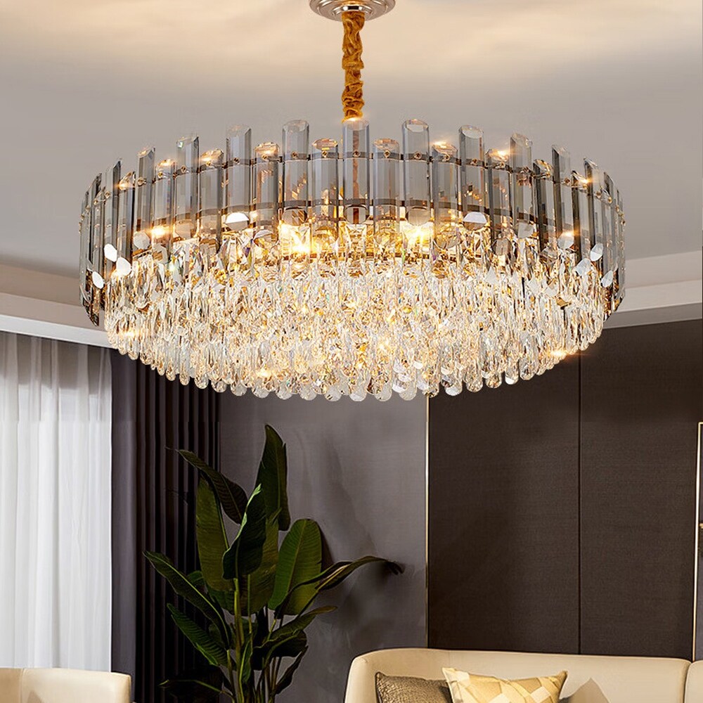 Lampadario da soffitto in cristallo brillante a strati rotondi con lampada a sospensione a 3 colori
