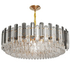 Lampadario da soffitto in cristallo brillante a strati rotondi con lampada a sospensione a 3 colori