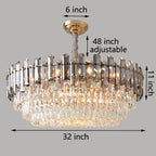 Lampadario da soffitto in cristallo brillante a strati rotondi con lampada a sospensione a 3 colori