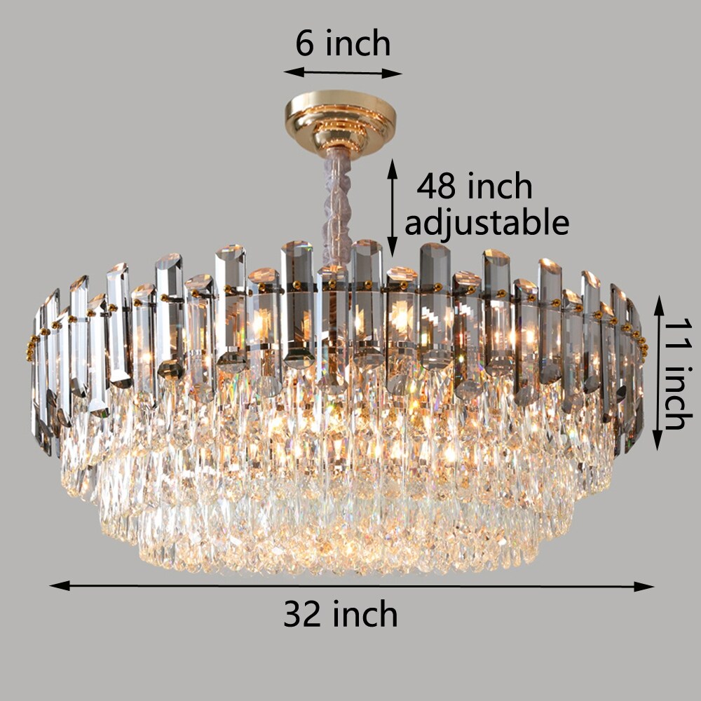 Lampadario da soffitto in cristallo brillante a strati rotondi con lampada a sospensione a 3 colori
