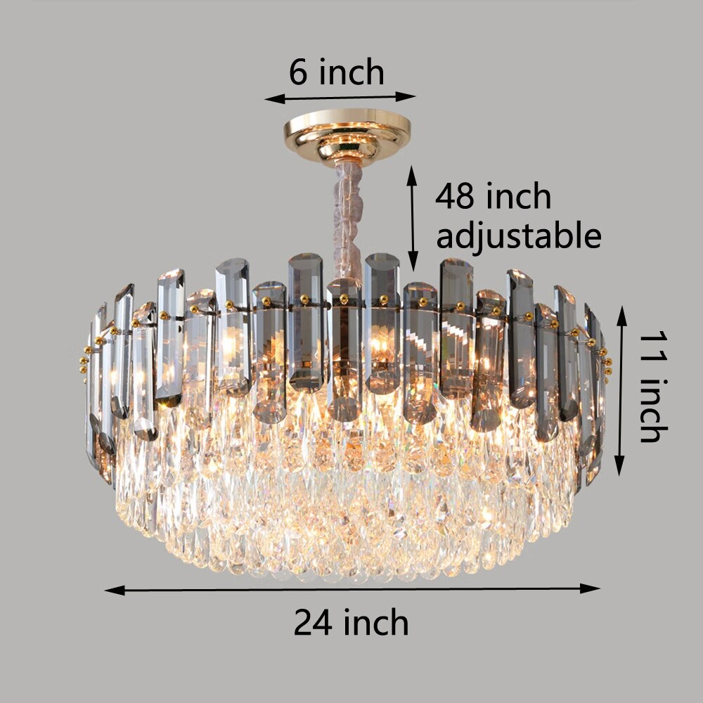 Lampadario da soffitto in cristallo brillante a strati rotondi con lampada a sospensione a 3 colori