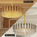 Lampadario da soffitto in cristallo brillante a strati rotondi con lampada a sospensione a 3 colori
