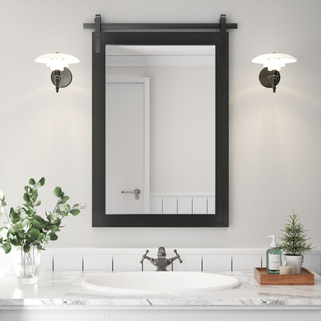 Specchi da parete in stile rurale, specchi da bagno in stile fattoria, specchio da fienile, specchio da toeletta con cornice in legno (1 pezzo)