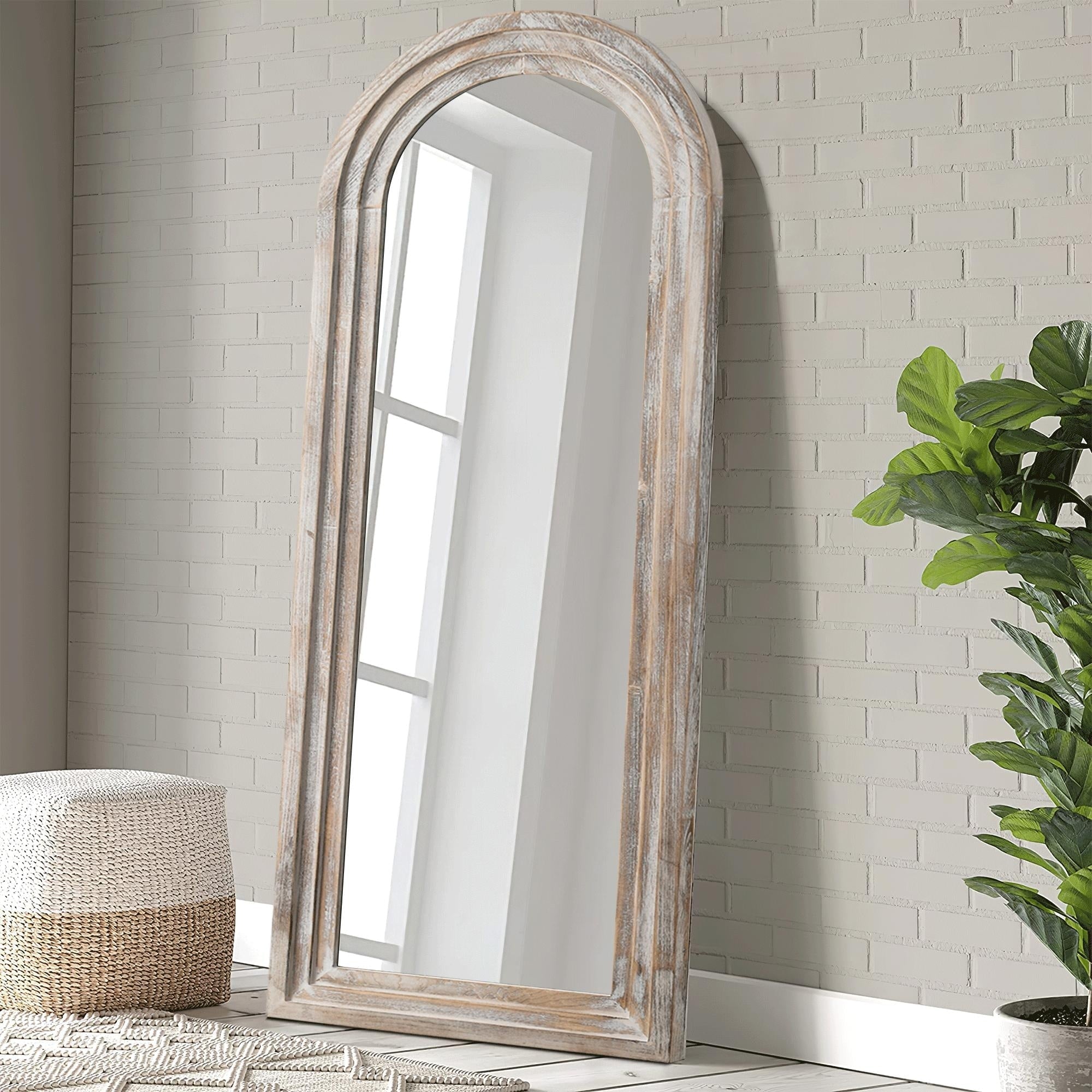 Specchio da terra a figura intera in legno anticato ad arco rustico Dovelina