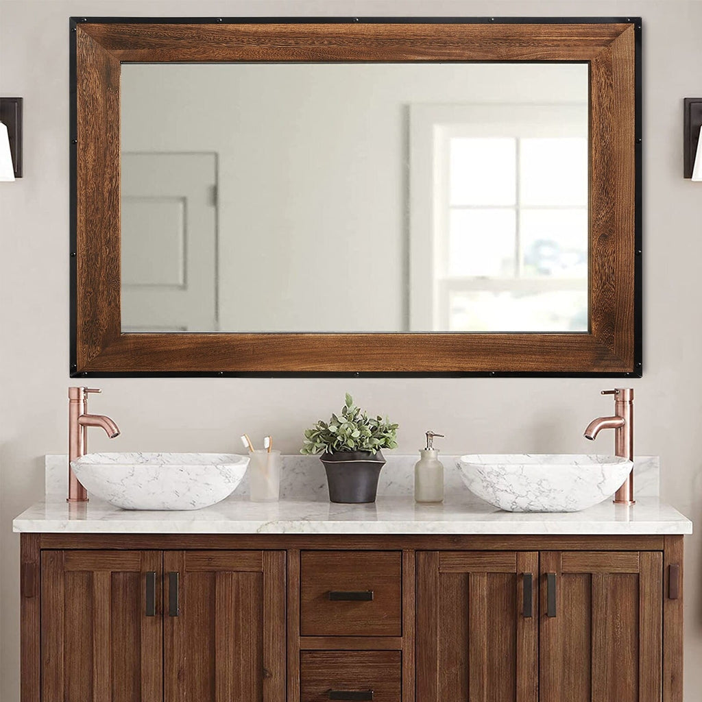 Specchio da parete rustico con cornice in legno naturale e ferro