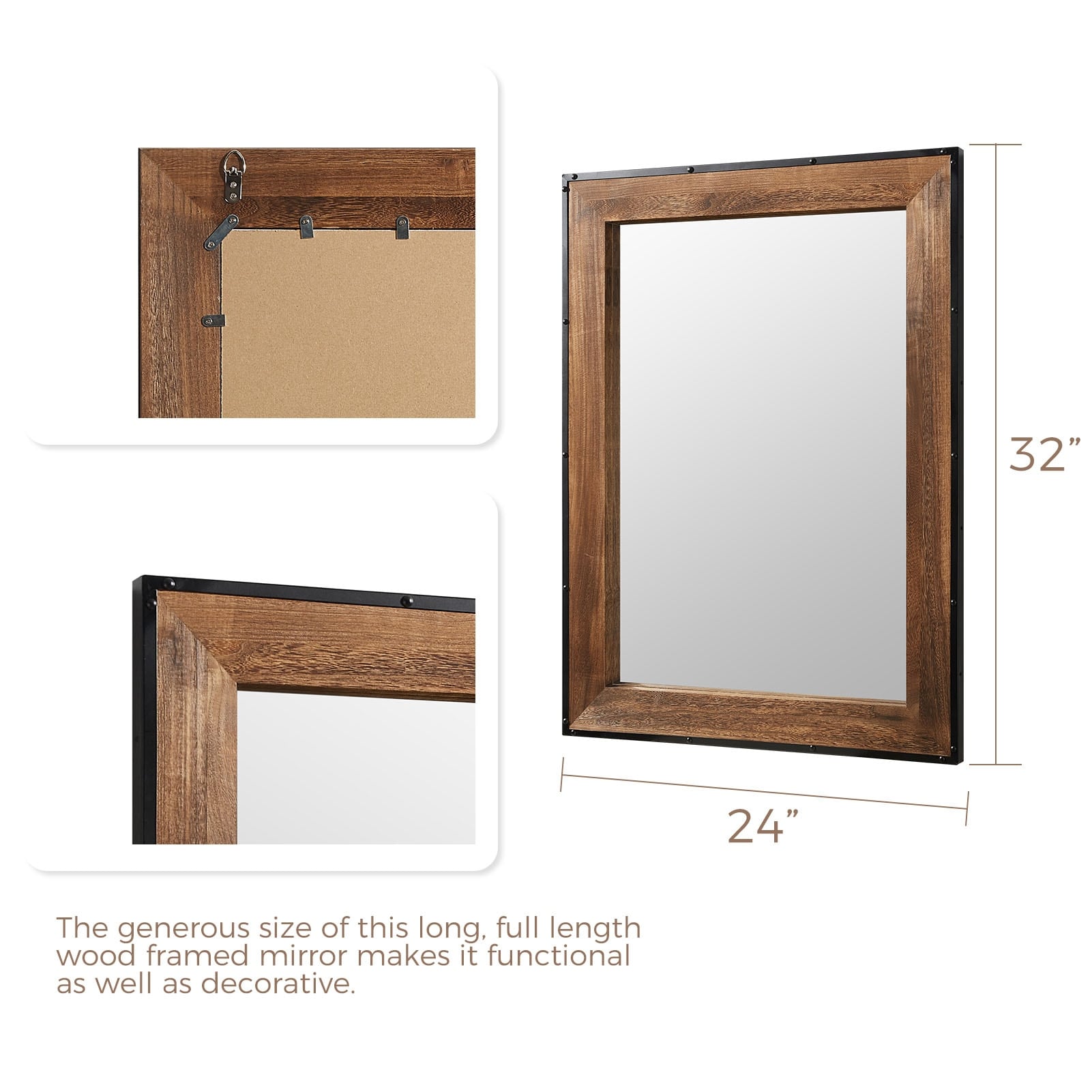 Specchio da parete rustico con cornice in legno naturale e ferro