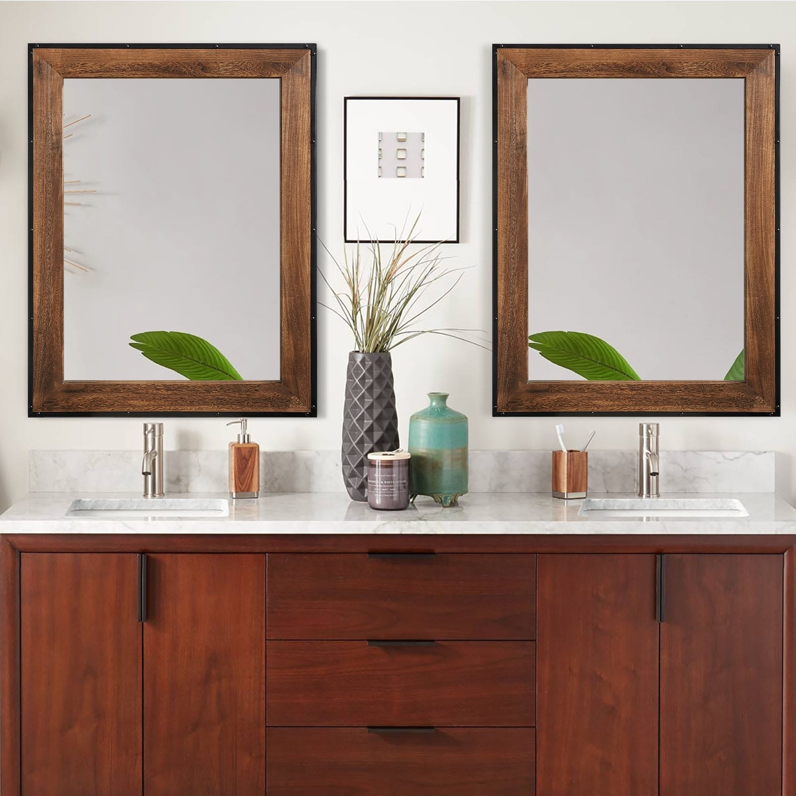 Specchio da parete rustico con cornice in legno naturale e ferro