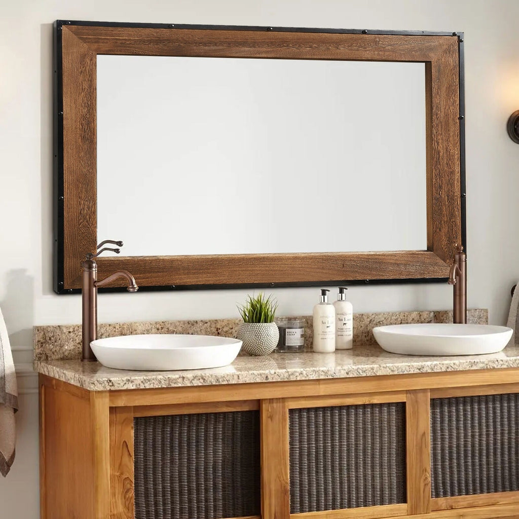 Specchio da parete rustico con cornice in legno naturale e ferro