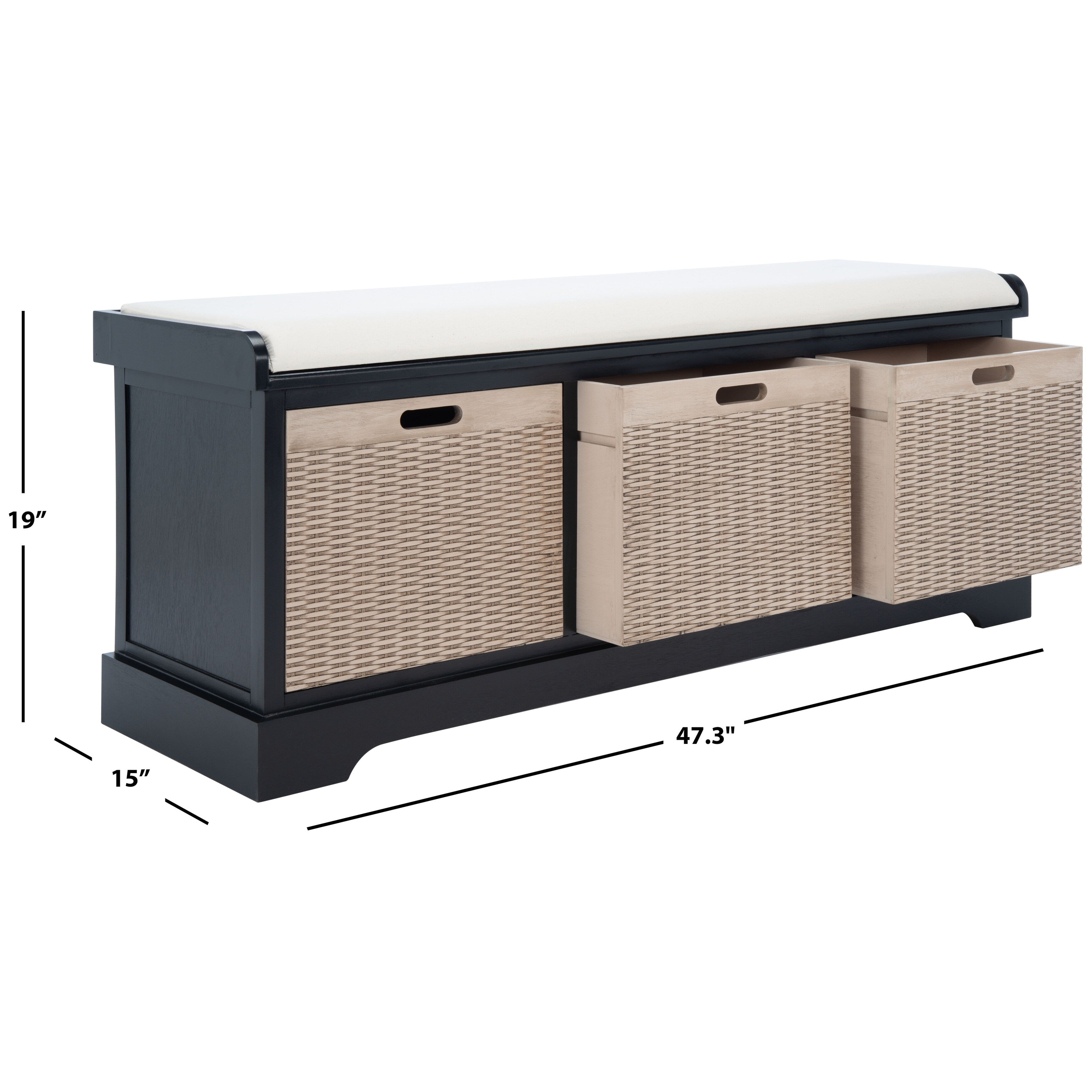 SAFAVIEH Fiorello panca portaoggetti a 3 cassetti con cuscino - 47,3 L x 15 P x 19 A - 47 L x 15 P x 19 A