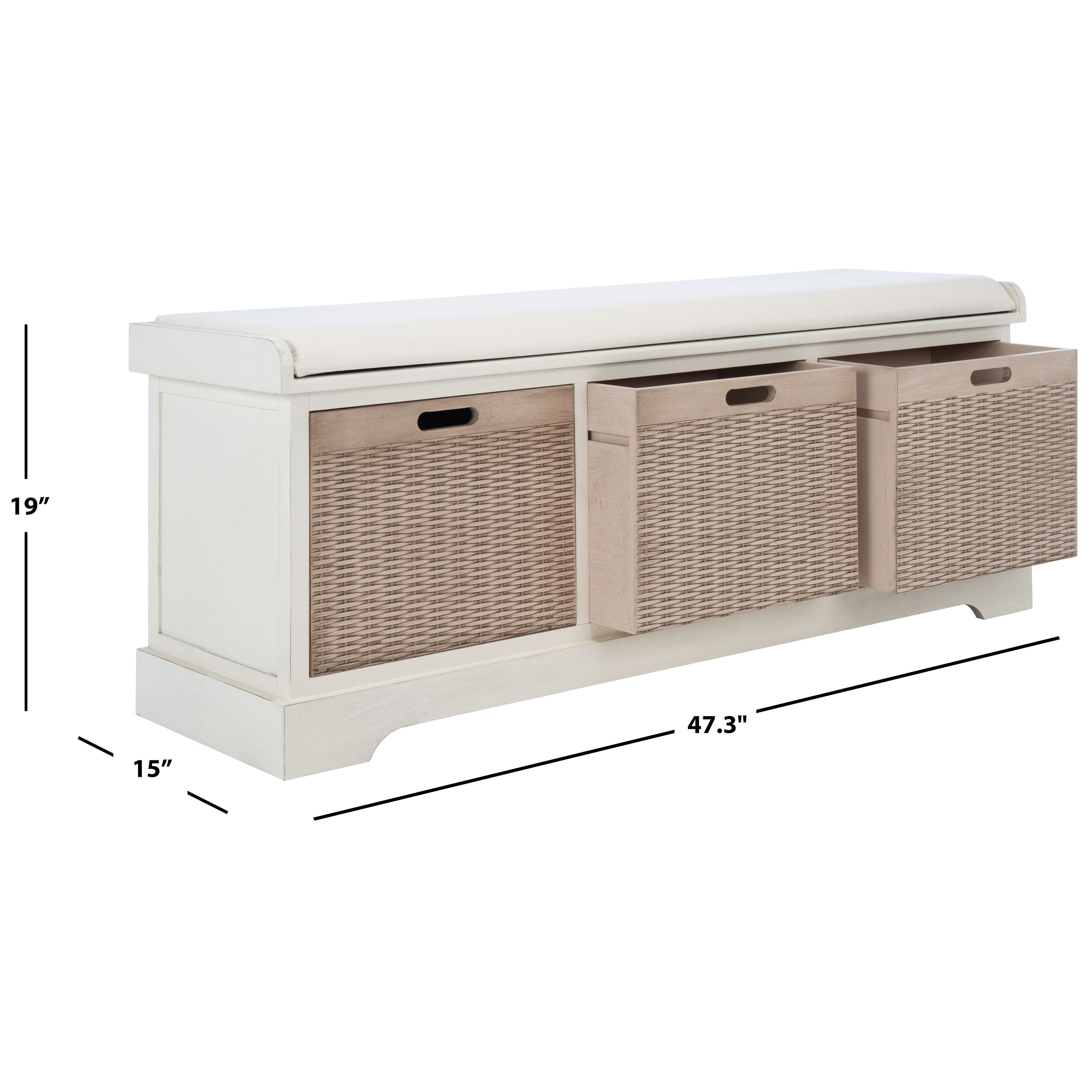SAFAVIEH Fiorello panca portaoggetti a 3 cassetti con cuscino - 47,3 L x 15 P x 19 A - 47 L x 15 P x 19 A