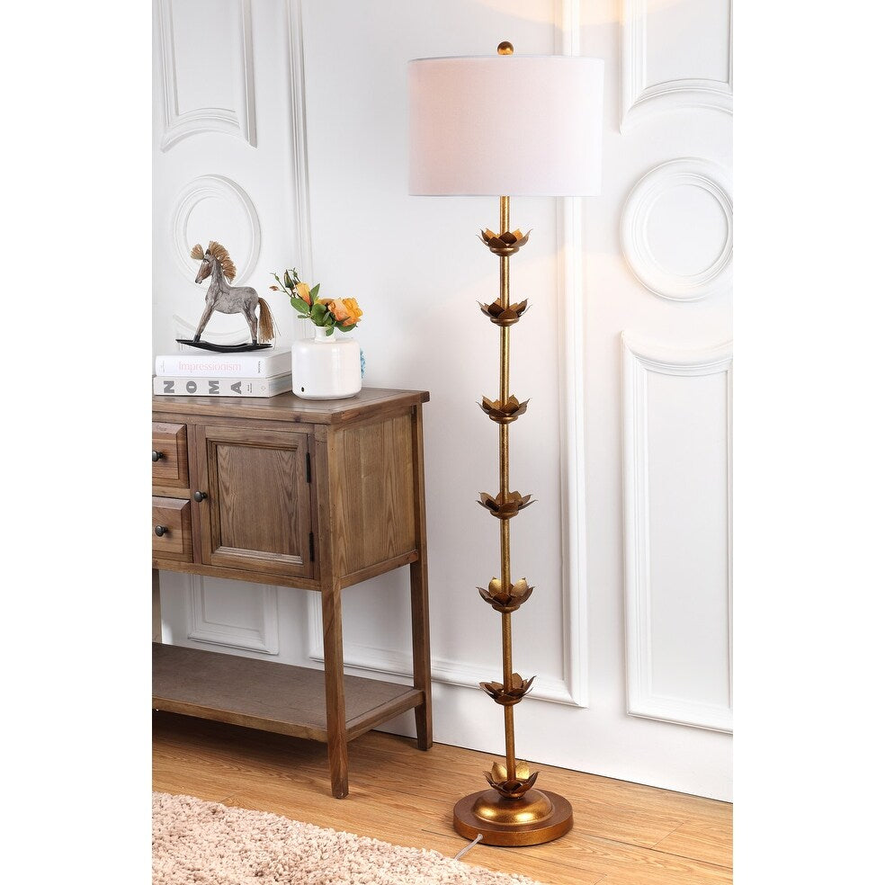 Lampada da terra a LED in foglia d'oro SAFAVIEH Lighting Doretha da 64 pollici - 15 x 15 x 63,5 - Oro antico - 15W x 15D x 64H