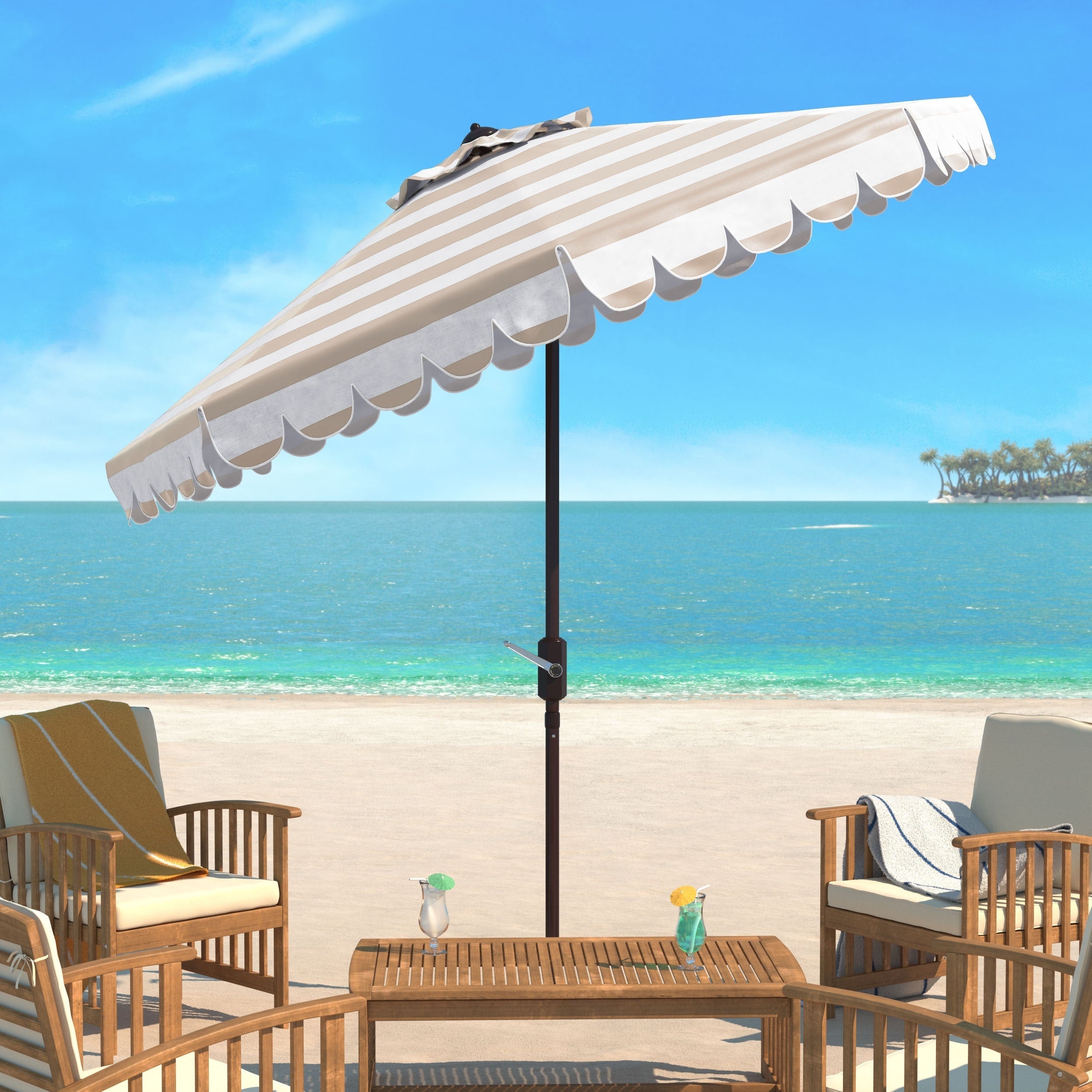 Ombrellone rotondo a manovella SAFAVIEH Outdoor Jaylee da 11 piedi