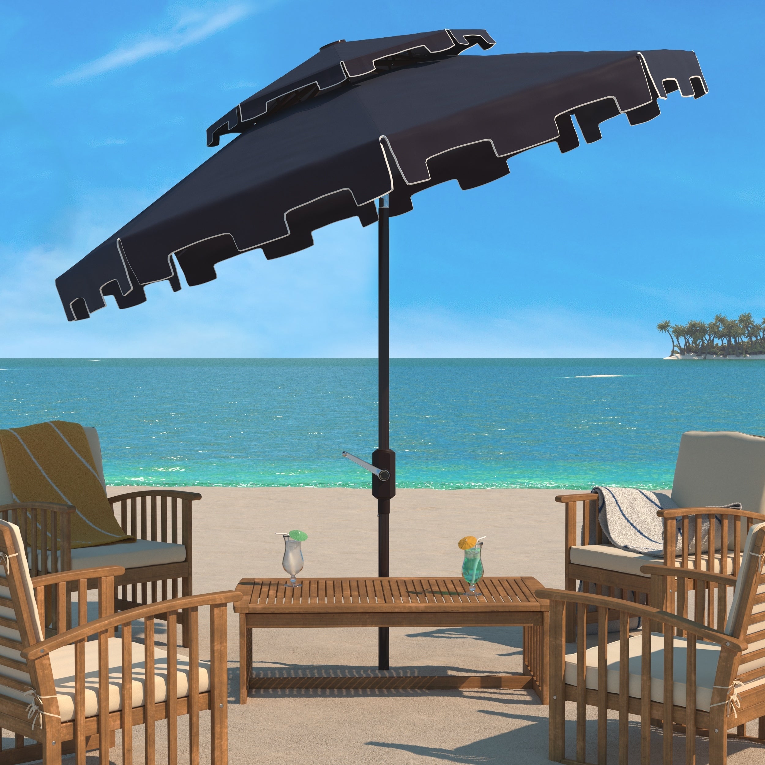 Ombrellone da mercato SAFAVIEH Outdoor Livia da 9 piedi con doppia cima, base non inclusa