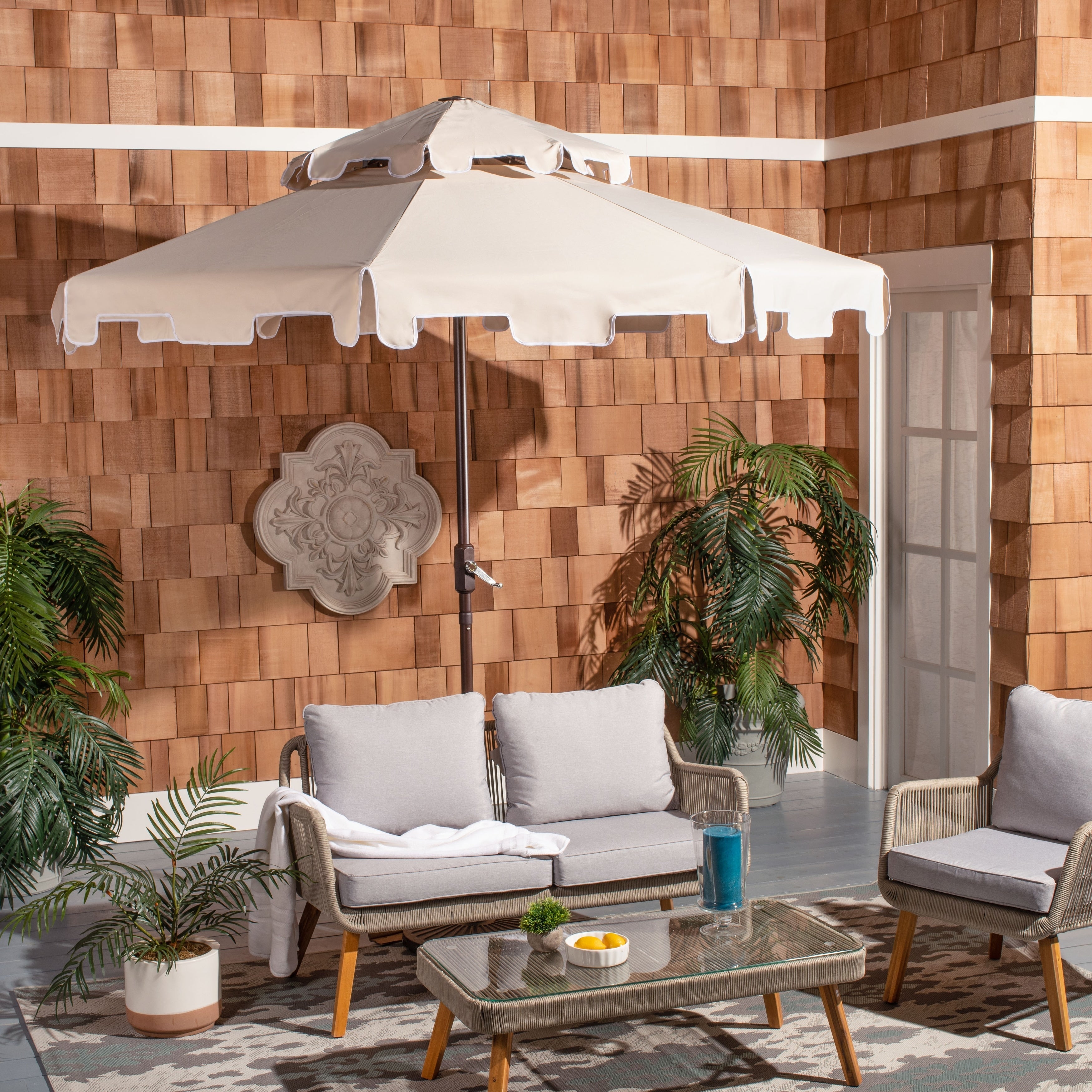 Ombrellone da mercato SAFAVIEH Outdoor Livia da 9 piedi con doppia cima, base non inclusa