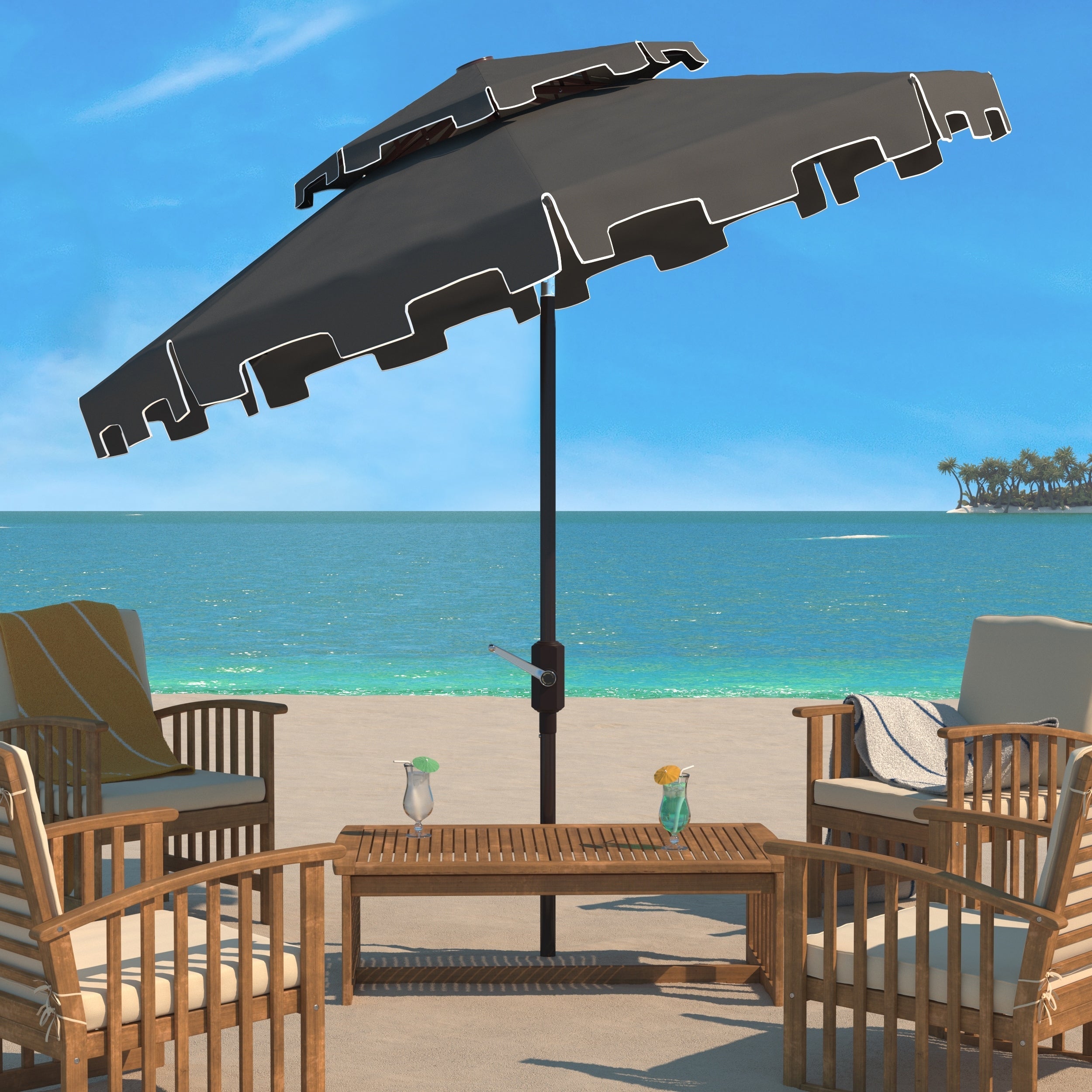 Ombrellone da mercato SAFAVIEH Outdoor Livia da 9 piedi con doppia cima, base non inclusa