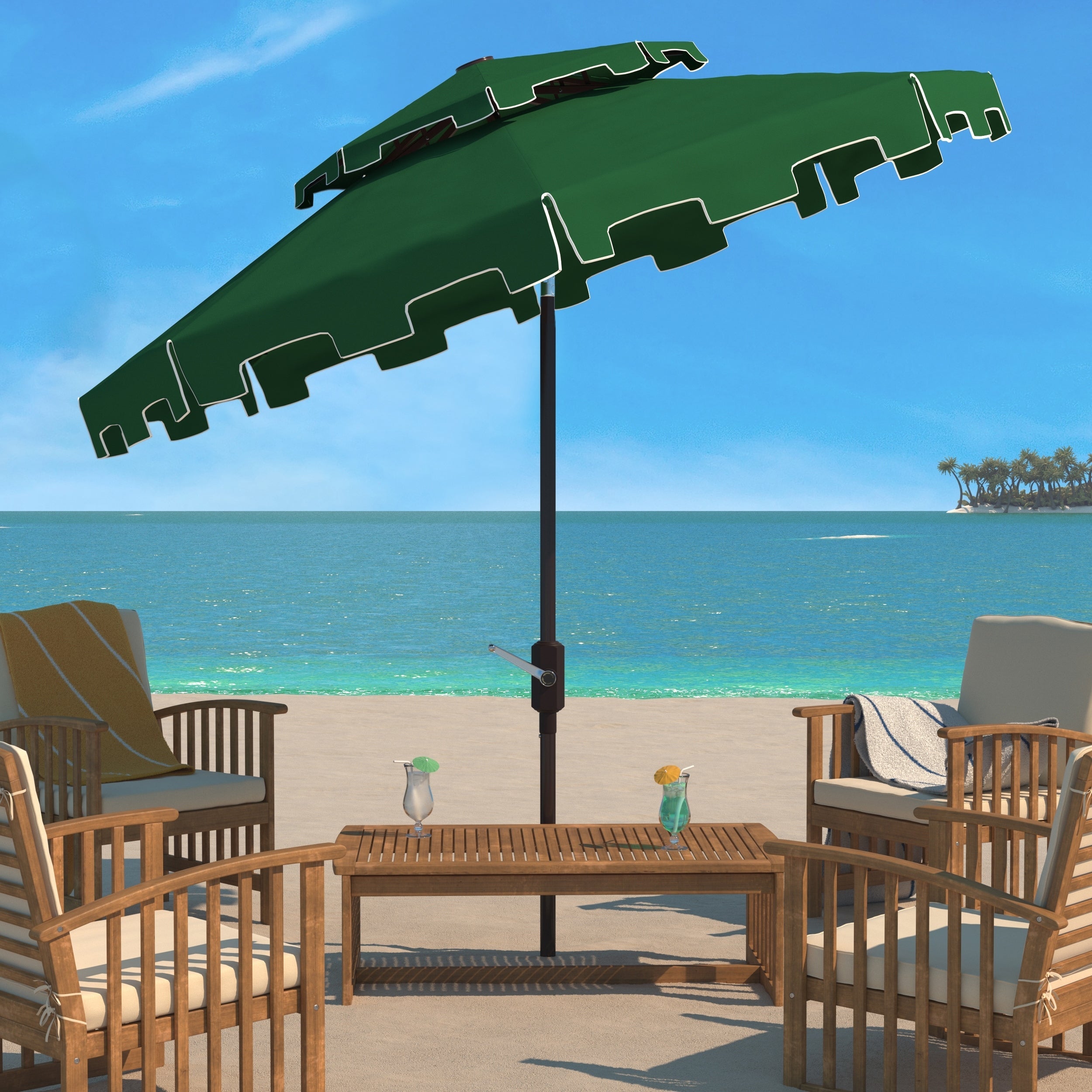 Ombrellone da mercato SAFAVIEH Outdoor Livia da 9 piedi con doppia cima, base non inclusa
