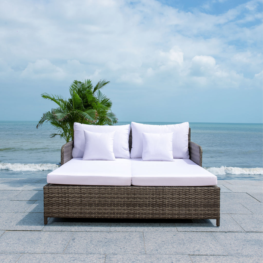 Divano letto da esterno in vimini Taniyah SAFAVIEH con cuscino e cuscini - 53L x 28P x 62A