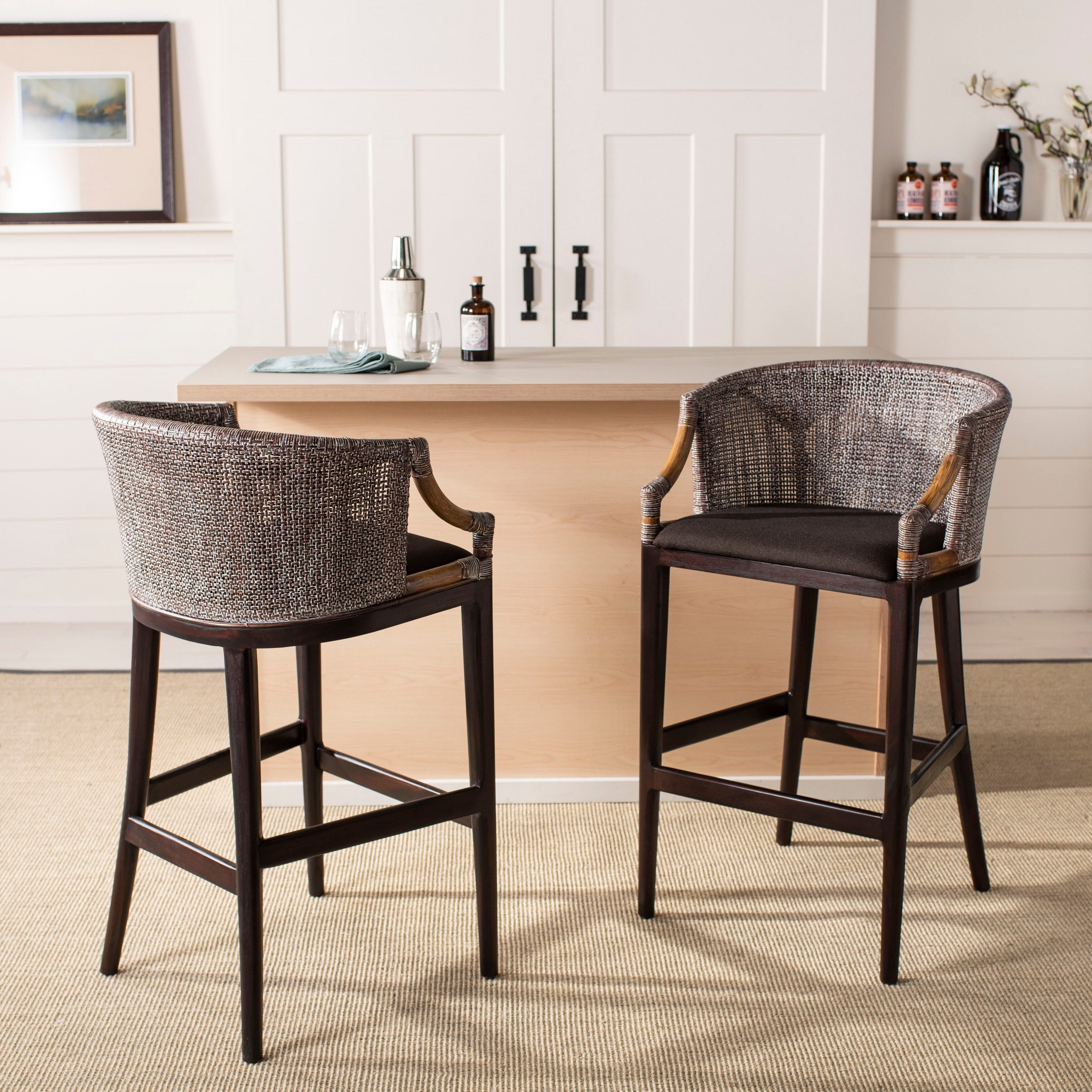 Sgabello da bar SAFAVIEH Virona Rattan da 30 pollici - 22,3 L x 20,5 L x 39 A - 22 L x 21 P x 39 A