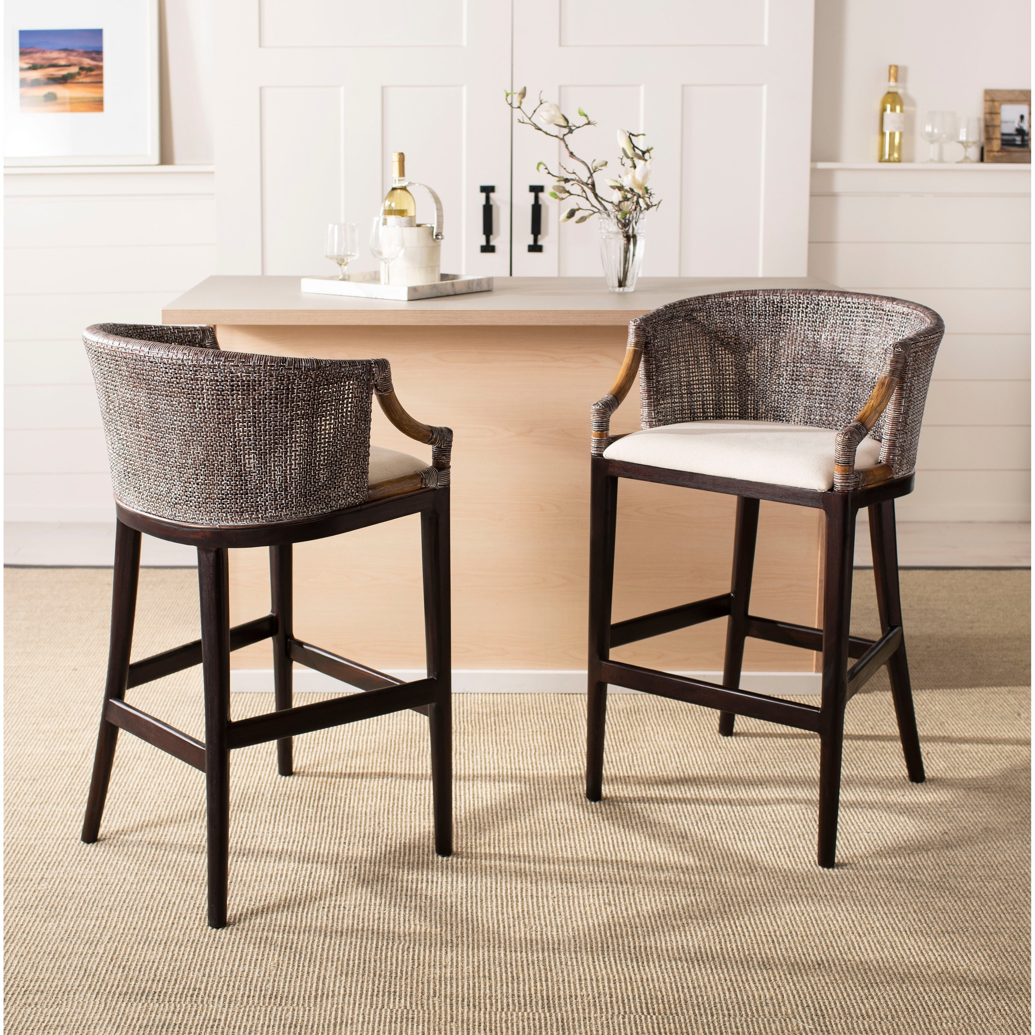 Sgabello da bar SAFAVIEH Virona Rattan da 30 pollici - 22,3 L x 20,5 L x 39 A - 22 L x 21 P x 39 A