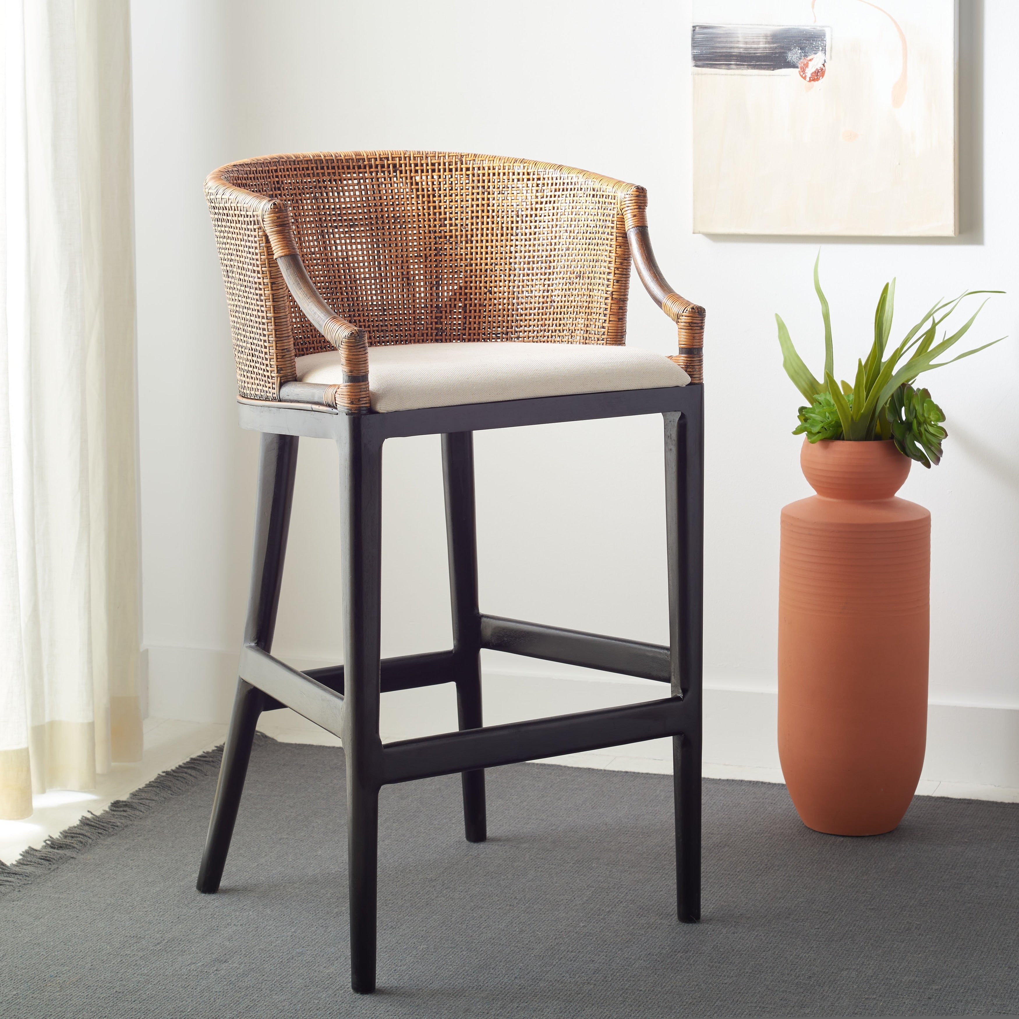 Sgabello da bar SAFAVIEH Virona Rattan da 30 pollici - 22,3 L x 20,5 L x 39 A - 22 L x 21 P x 39 A