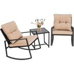 Set da bistrot a dondolo per patio da esterno in metallo nero SUNCROWN da 3 pezzi